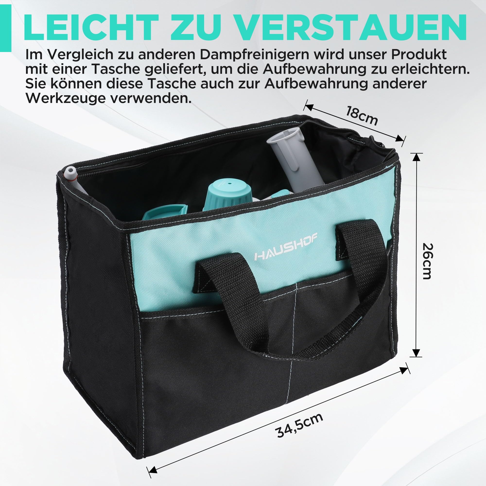 HAUSHOF Dampfreiniger Handgerät 450ml, 1200W Hand Dampfreiniger für alles mit 8 Zubehör, 3,0 bar Dampfdruck zum Erweichen von Schmutz und Fett von Böden, Fenstern, Küchen, Toiletten, Auto
