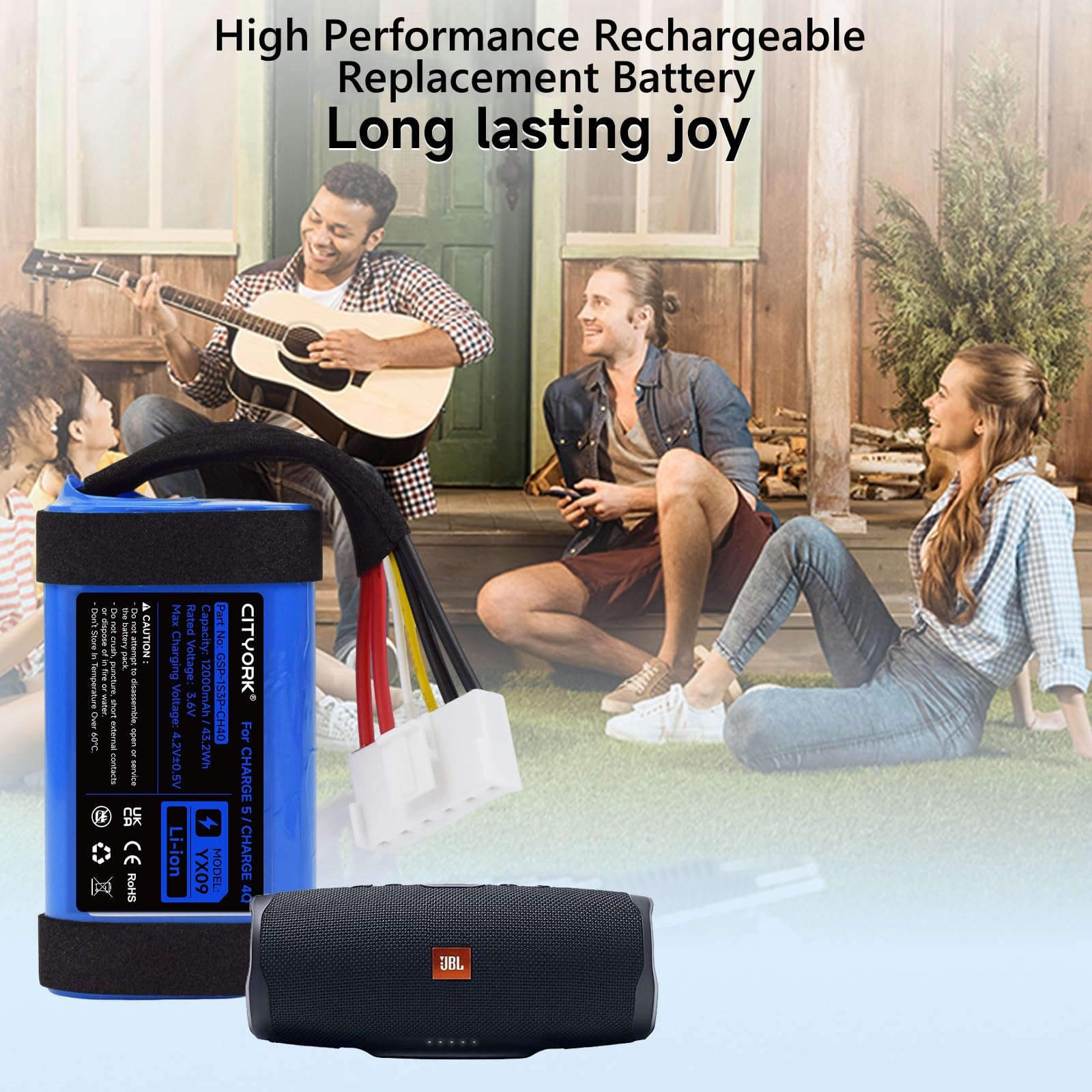 CITYORK Batterie de rechange Li-ion 3,6 V 12000 mAh pour JBL Charge 5/Charge 4Q GSP-1S3P-CH40, GSP-1S3P-CH4A (non compatible avec Charge 4)