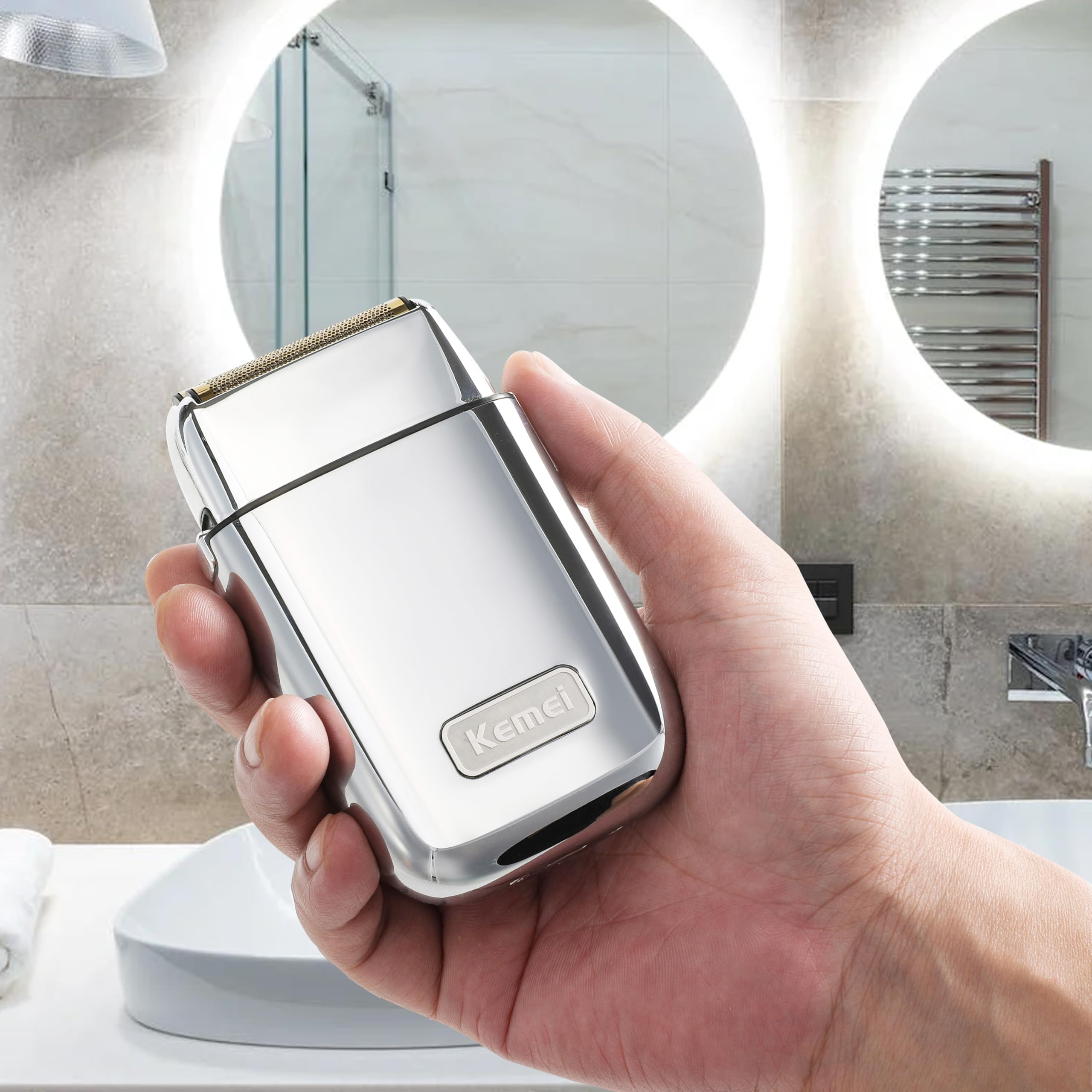KEMEI TX1S Rasoir électrique sans fil en métal double feuille pour homme | Rechargeable de type C pour le rasage humide et sec