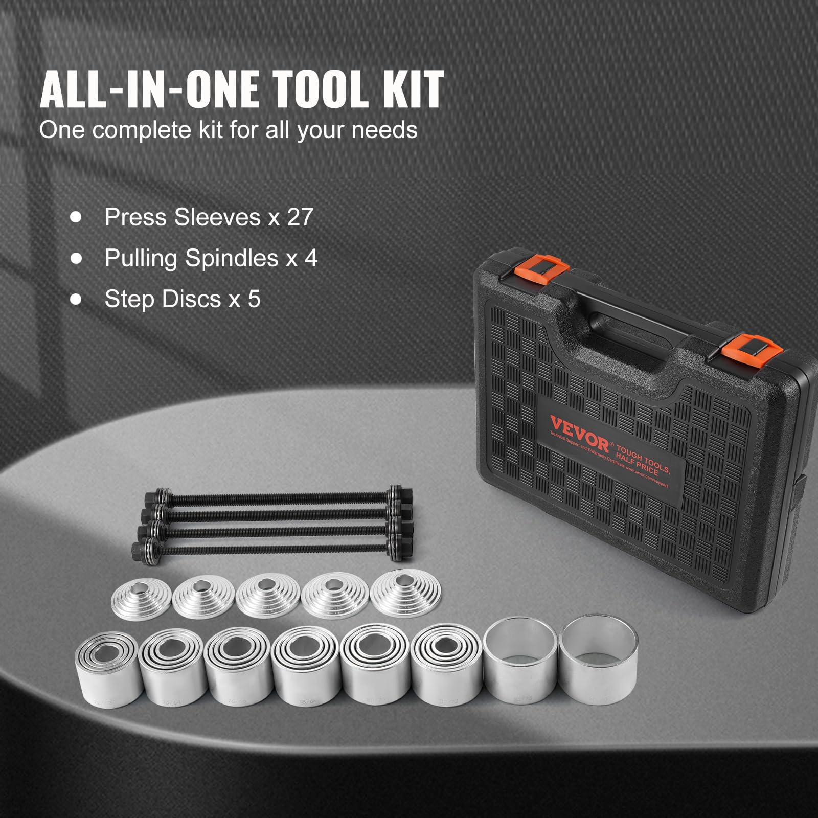 VEVOR Kit Manicotto di Trazione e Pressione da 36 Pezzi, Set di Rimozione e Installazione Cuscinetti a Boccola in Acciaio, con Custodia per Il Trasporto, Compatibilità Multi-Veicolo per Motori