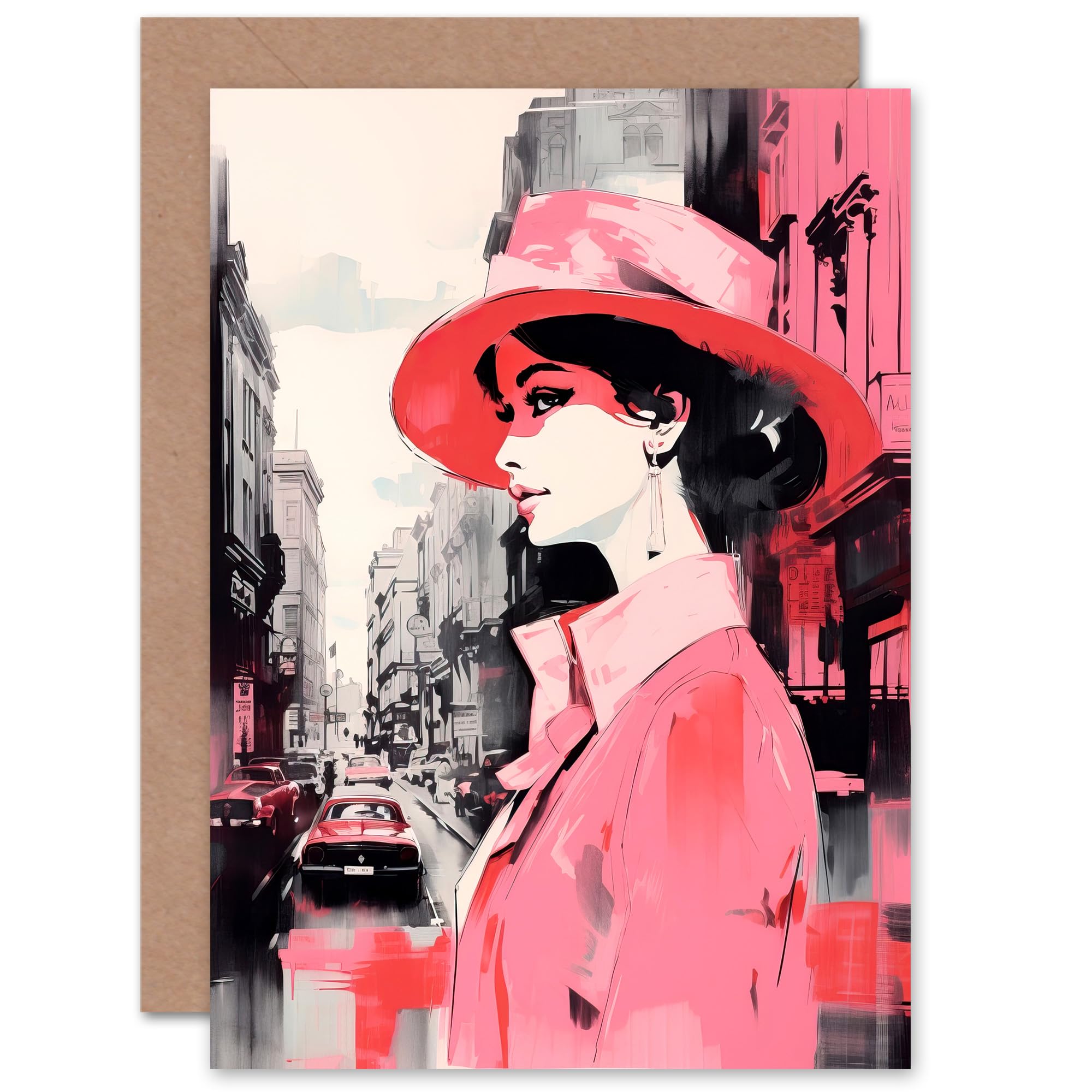 Artery8 London Vintage Woman Pink Fashion Birthday Greeting Card