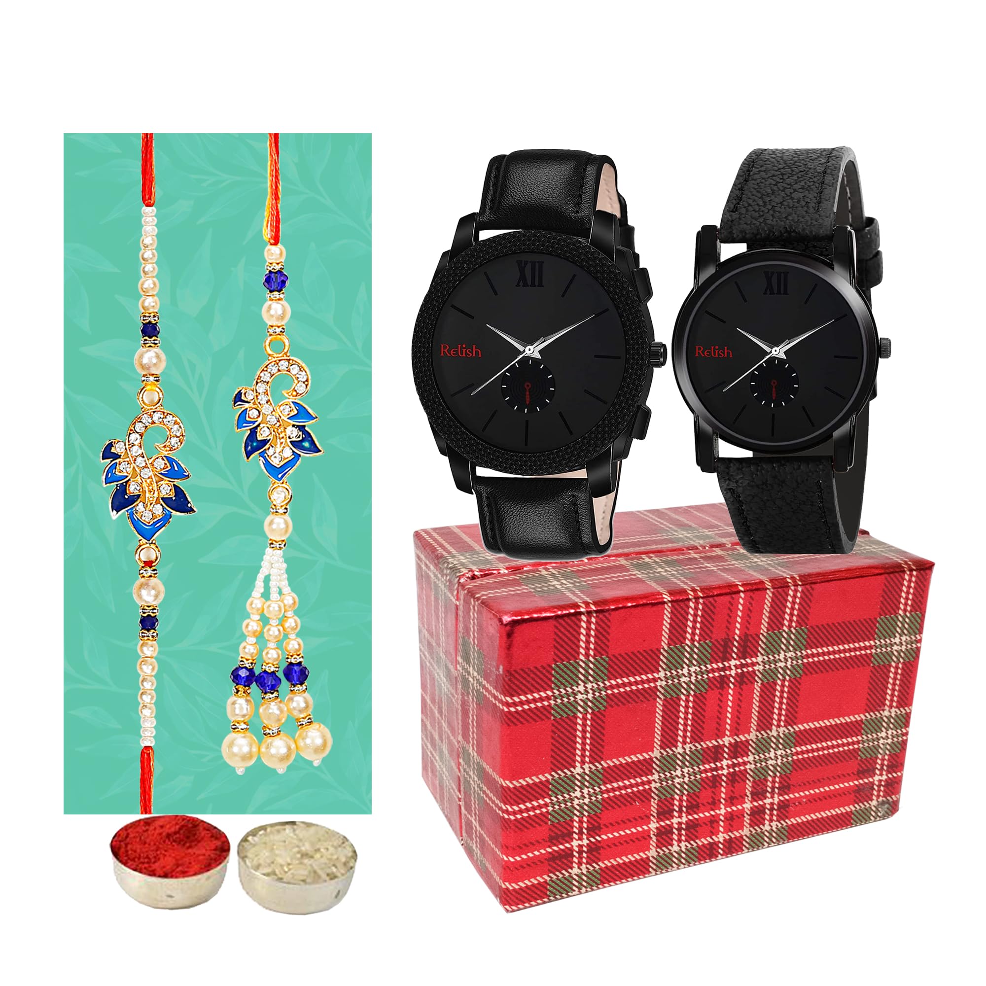 Relish Fancy Designer Rakhi, Analog Black Watch Combo Pack for Bhaiya & Bhabhi | Rakshabandhan Gift for Bro, Roli- Chawal (B0C94KD4L3) Amazon Price History, Amazon Price Tracker