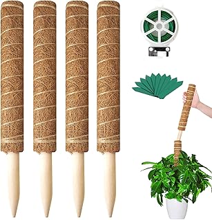 KAHEIGN 4Pcs Moss Pole for Plant Support, 40CM Coir Totem Pole Garden Plant Climbing Supports Stackable Indoor Plant Sticks for Monstera and Creepers - with 20Pcs Plant Labels & 20m Garden Ties