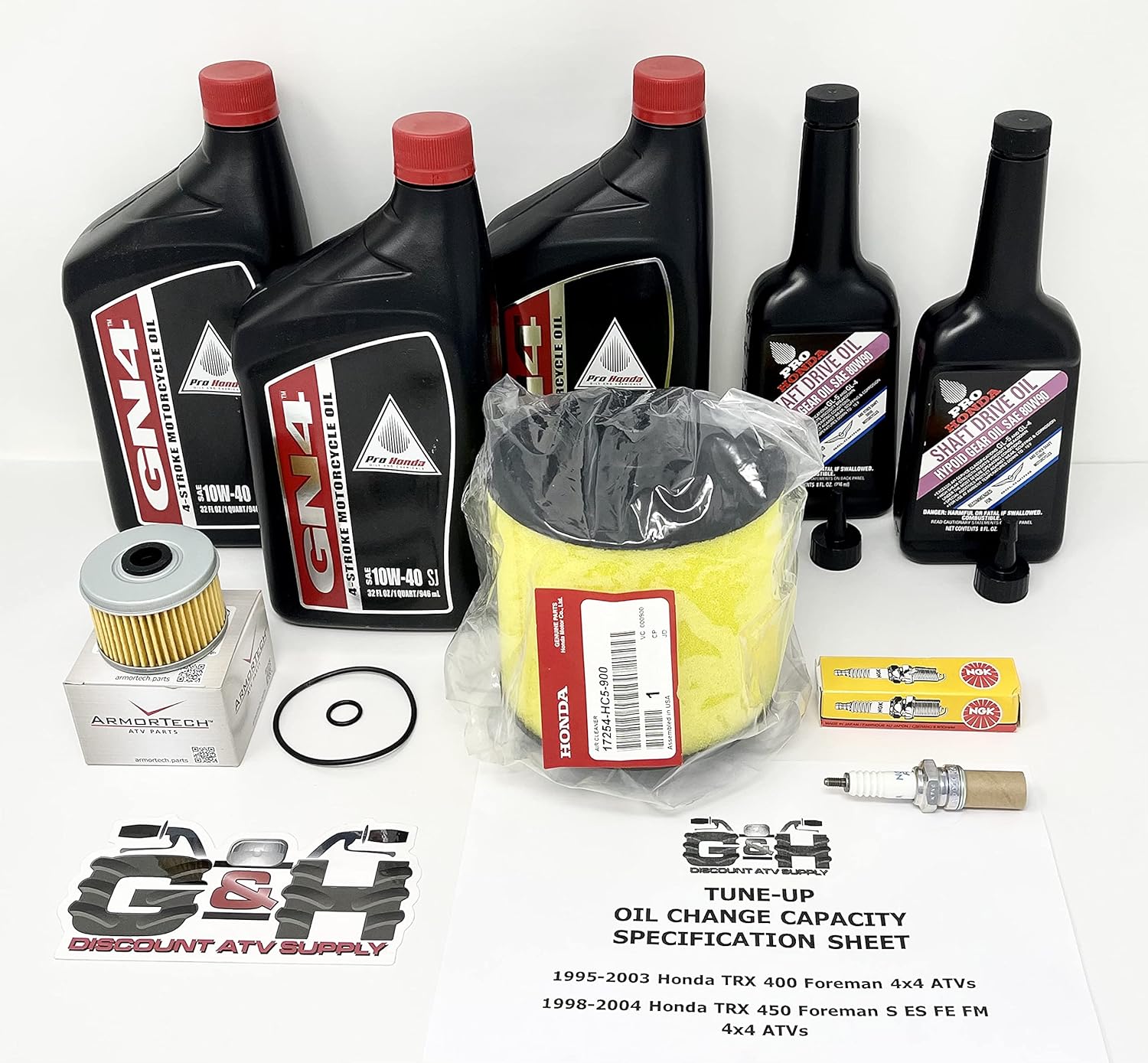 Complete Engine Motor Tune-up Oil Change Maintenance Kit that is compatible with the 1998-2004 Honda TRX 450 S ES FE FM Foreman ATVs