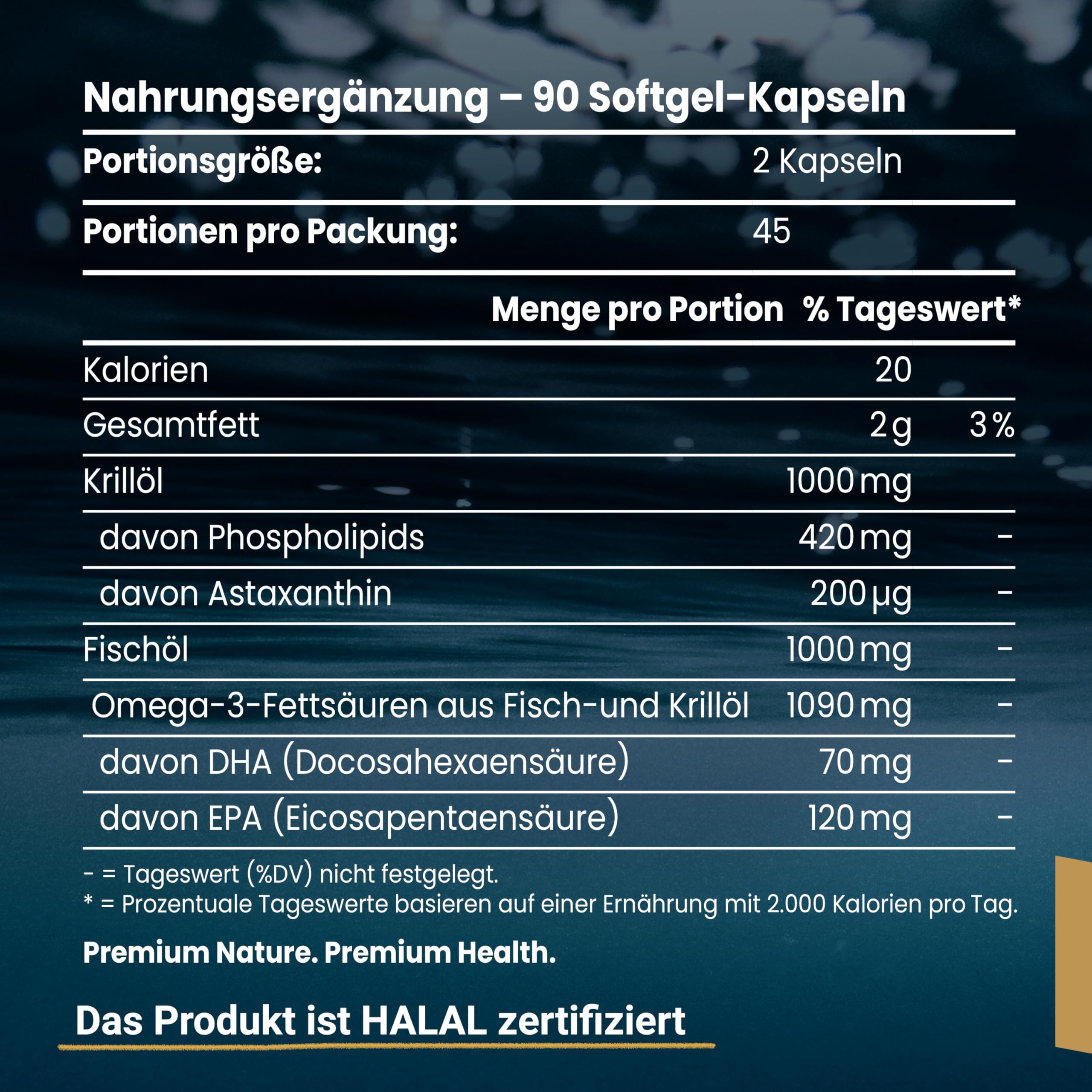 Antarktisches Krillöl 2000mg - Premium Omega-3 mit EPA, DHA & natürlichem Astaxanthin - 90 Kapseln im Braunglas - Marine Phospholipide - Kein Fischgeruch - Herz, Gehirn & Sehkraft