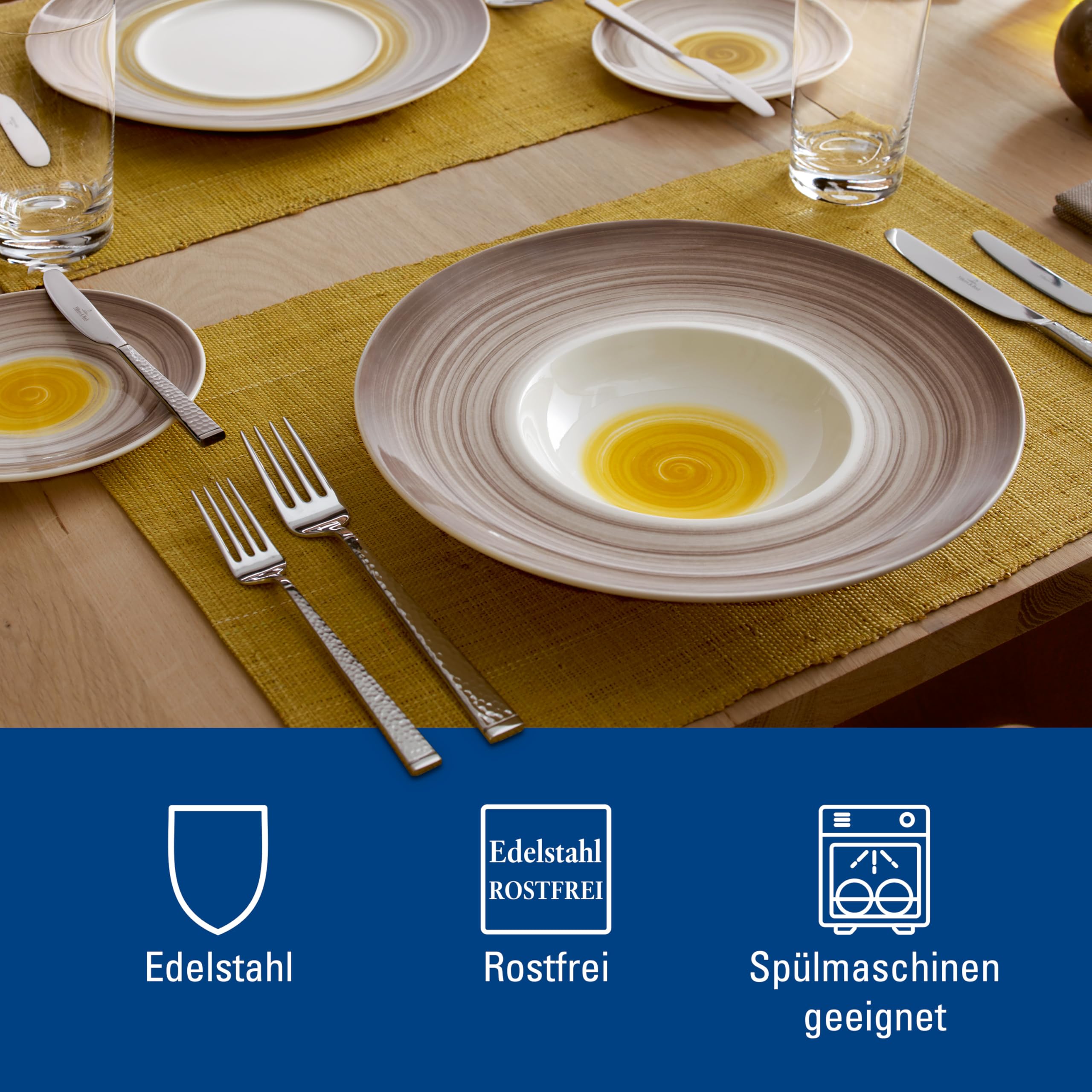 Villeroy & Boch - Blacksmith Besteckset 70-teilig Silber, Spülmaschinenfest, Besteck Set für 12 Personen, Besteckset Platin, Besteck, Edelstahl
