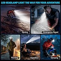 Vista 8 de Sinvimes Linterna frontal recargable LED de 4000 lúmenes altos, lámpara de cabeza de batería de larga duración de 95 horas con 5 modos e