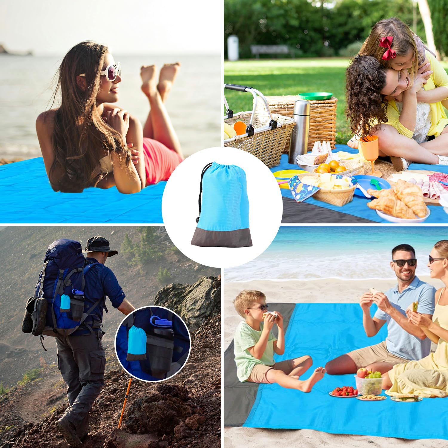 Coperta Spiaggia BYTLXM 210x200 Cm Impermeabile E Anti-Sabbia - Con Picchetti E Borsa Trasporto - Foto 9