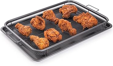 Air Fryer Basket For Oven, Air Fryer Tray, Crisper Tray Non-Stick, Oven Baking Tray with Elevated Mesh, 2 Piece Set Extra Large 13"X19" Gray - by Nuovva
