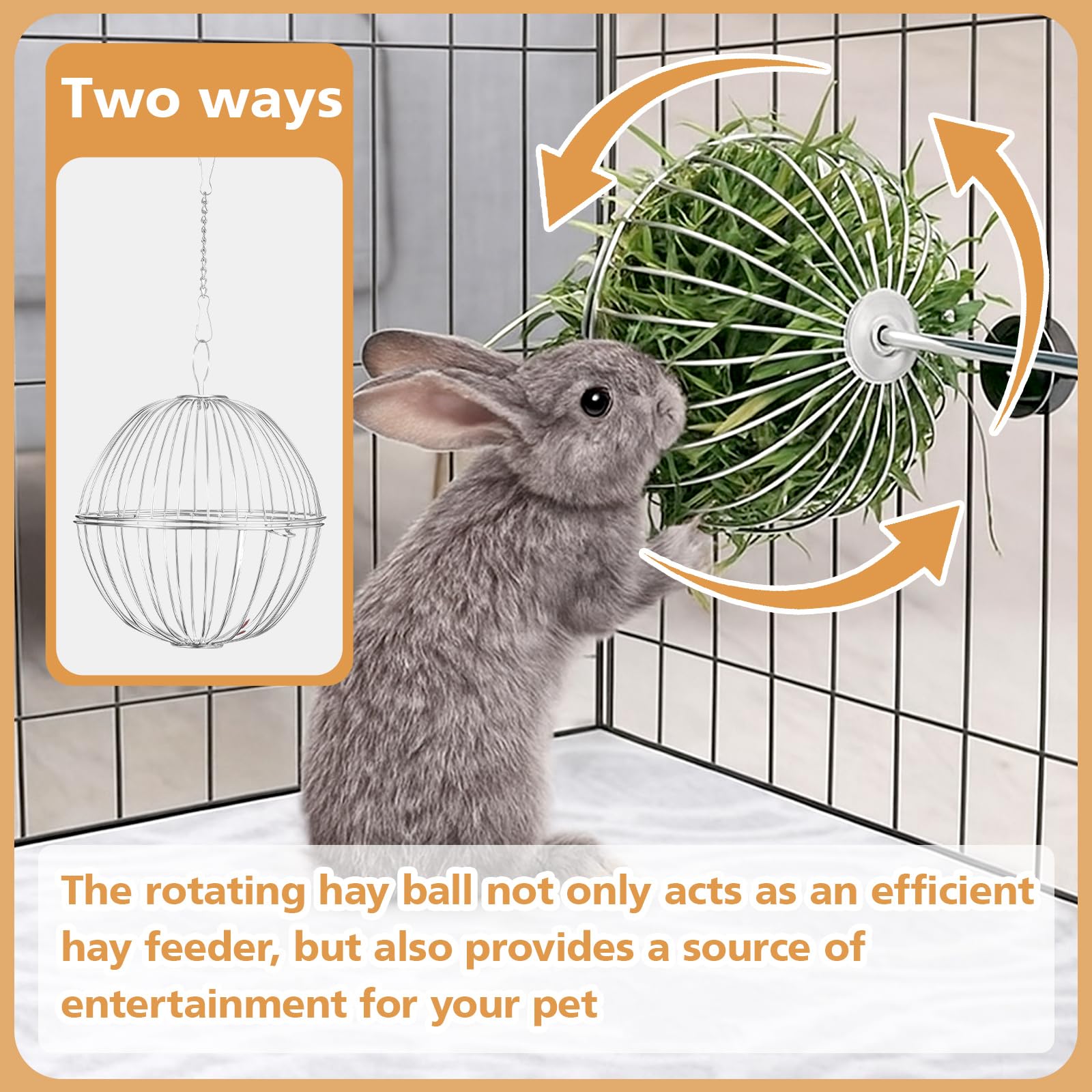 2 Pack Rabbit Hay Ball Feeder Stainless Steel Hanging Hay Holder Dispenser Small Animal Grass Feeder Rack Ball Toy for Bunny Hamster Guinea Pig Chinchilla Gerbils Cage Accessories Supplies - image 4