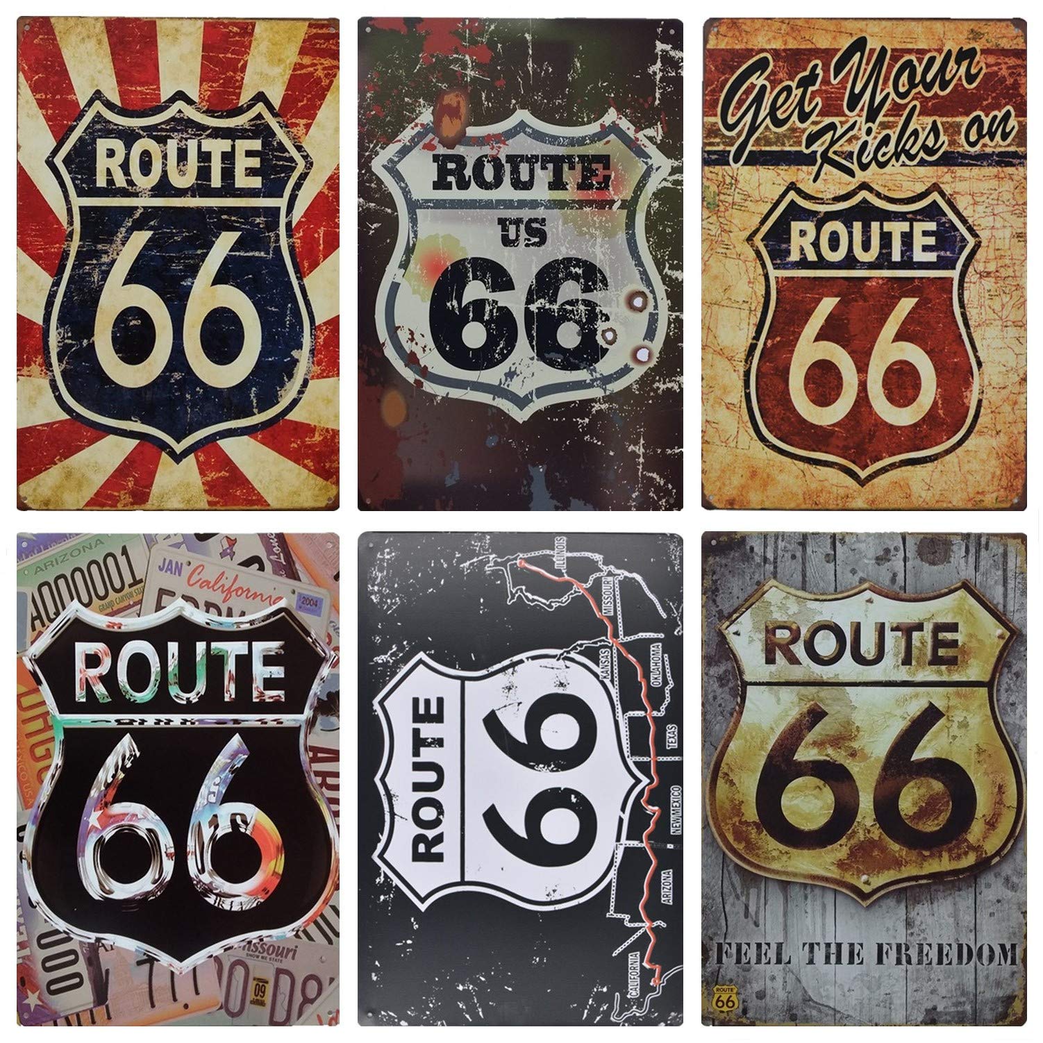 MGJJ Route 66 Retro Tin Sign for Home Decoration 6pcs 30cm20cm (7.87 * 11.81inch)