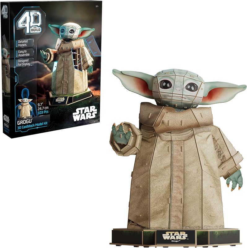 4D Build, Kit de modelo 3D de Star Wars Grogu, Coleccionables de Star Wars y decoración de escritorio, Rompecabezas para adultos, Juguetes de construcción, 103 piezas, Rompecabezas 3D, Ideas de regalos para edades de 12 años en adelante