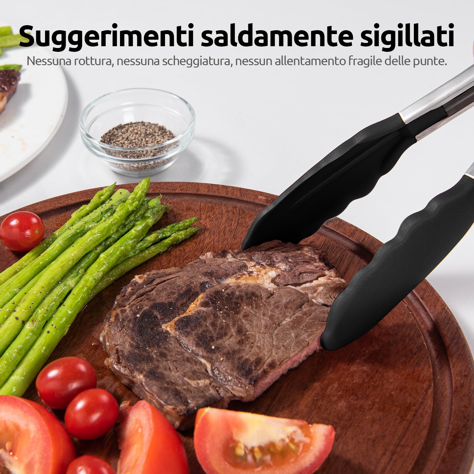 U-Taste Set di 3 Pinze Cucina, Pinze da Cucina in Acciaio Inossidabile 18cm, 23cm e 30cm con Spazzole in Silicone Antiaderente e Resistente al Calore 250°C per Uso Alimentare.(Nero)