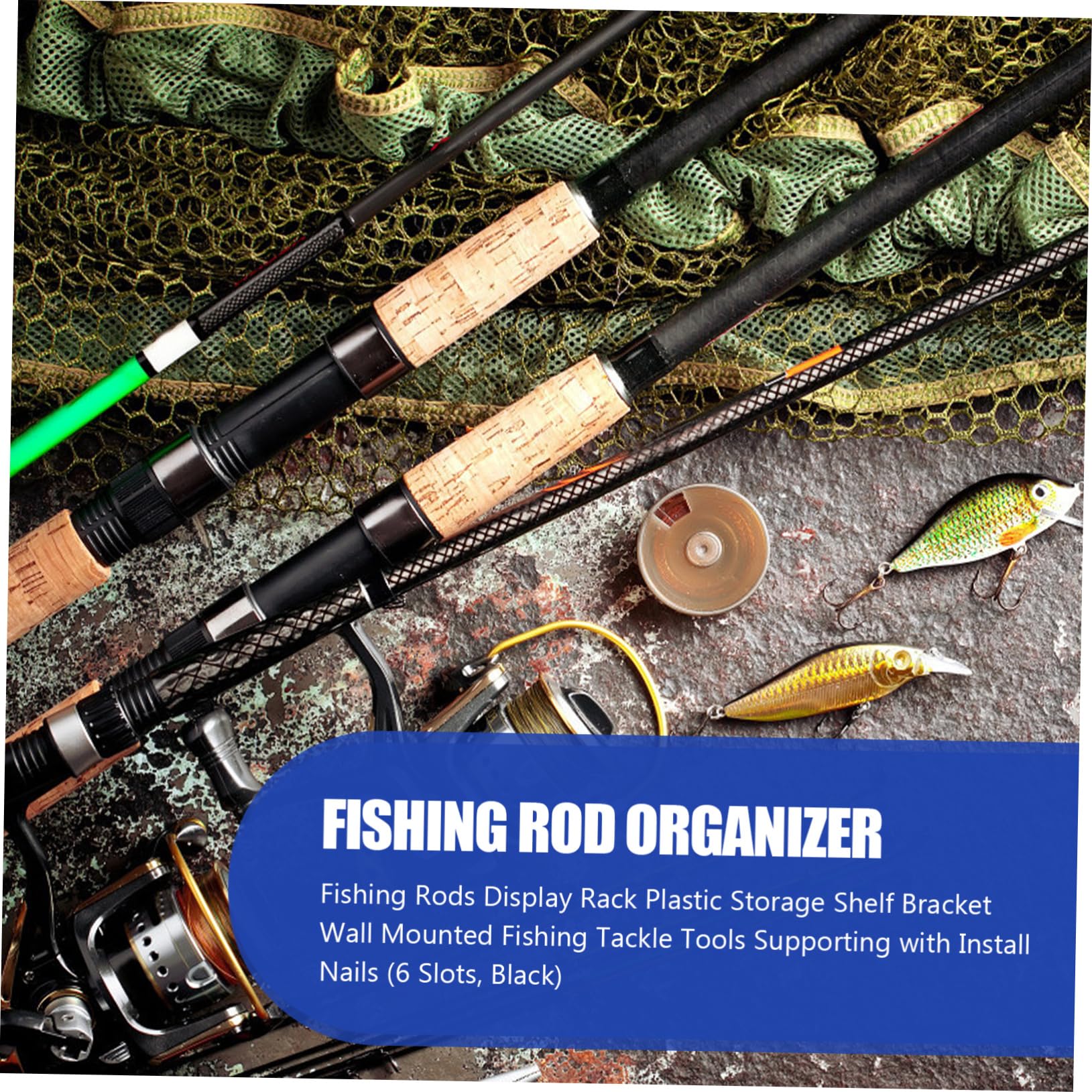 Mikikit Fishing Pole Rack 6 Slot Abs Plastic Holder Wall-mounted Fishing Rod Storage Easy Installation