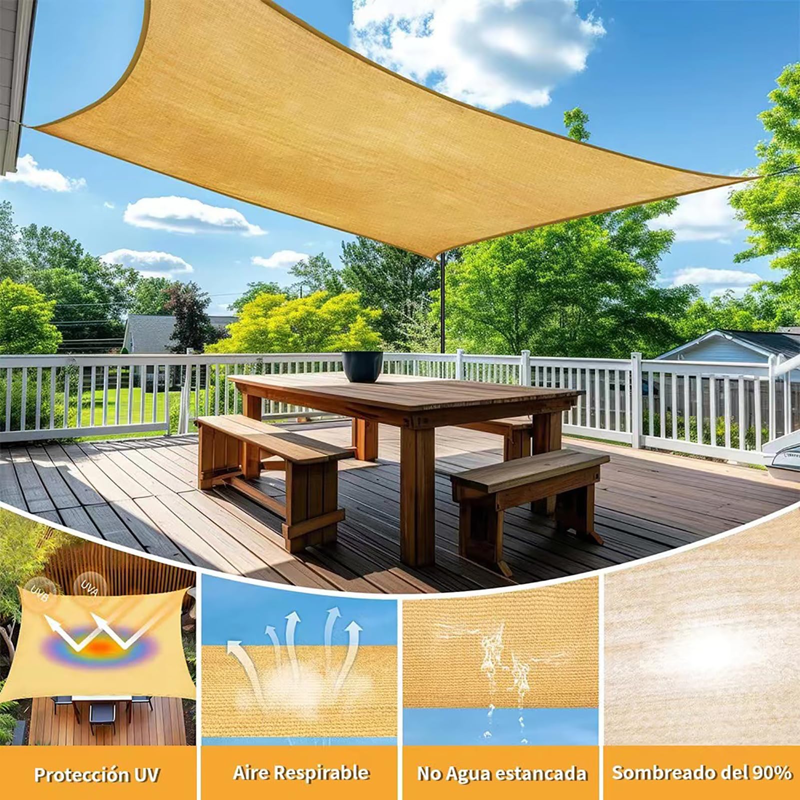 Beżowa osłona przeciwsłoneczna 10 x 10 m, siatka ogrodowa z oczkami na rośliny, pergola, patio, ogrodzenie prywatności, osłona szklarni, siatka z tkaniny na zewnątrz