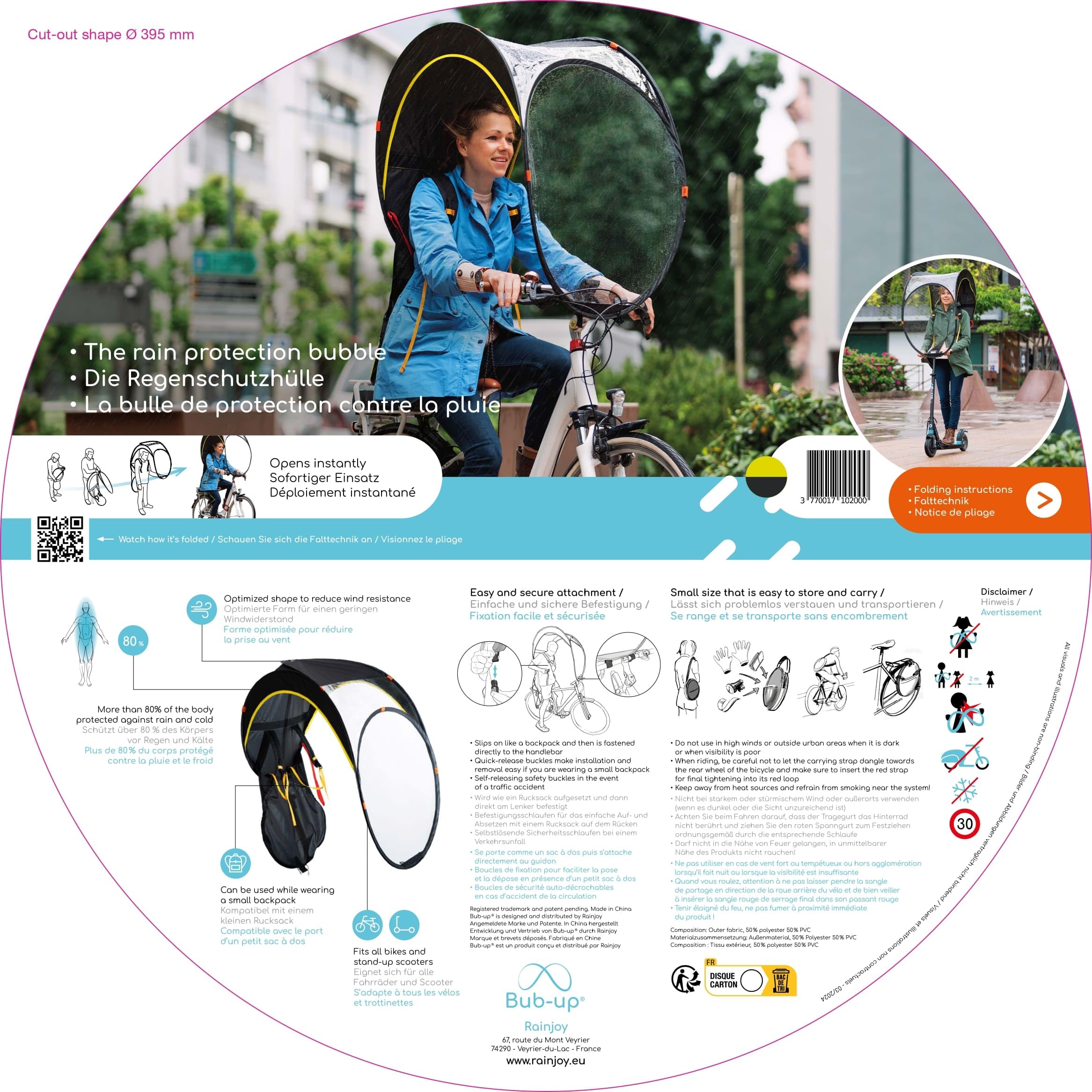 Bub-up La protezione da pioggia per bicicletta che sostituisce l'indumento da pioggia