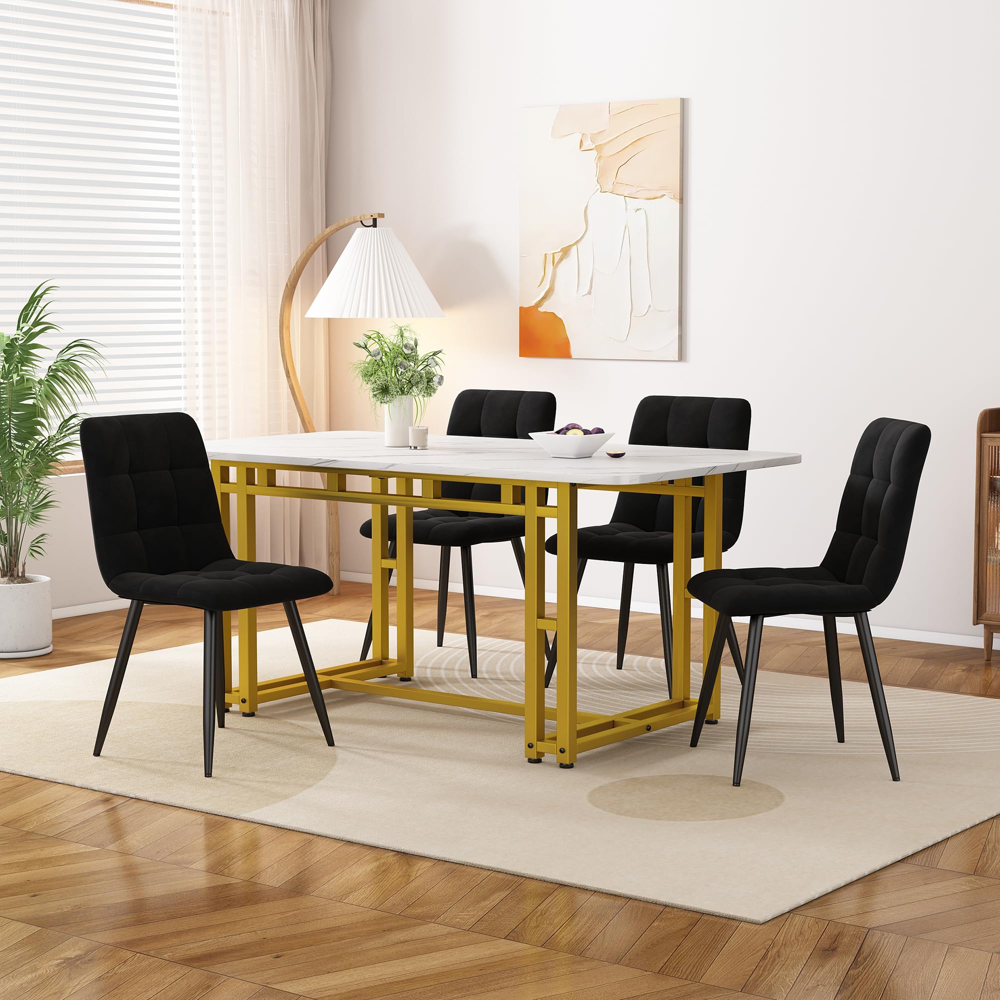 Moderno set tavolo da pranzo in velluto con 4 sedie 120 x 70 cm Iron e Ele nero tappezzeria slish sala da pranzo in pelliccia per casa e cucina