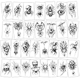 Konsait 30 Sheets Skeleton Spider Tattoos - Scary Halloween Skull Spiderweb Temporary Tattoos for Adult, Halloween Makeup & Cosplay Accessories