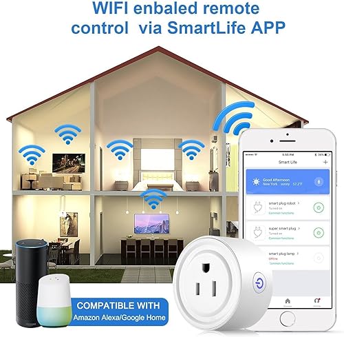 Miniatura 7 de Enchufe Inteligente con Wi-Fi habilitado, Mini enchufe Inteligente que funciona con Tienda Alexa, Google Home, Salida de control remoto con función