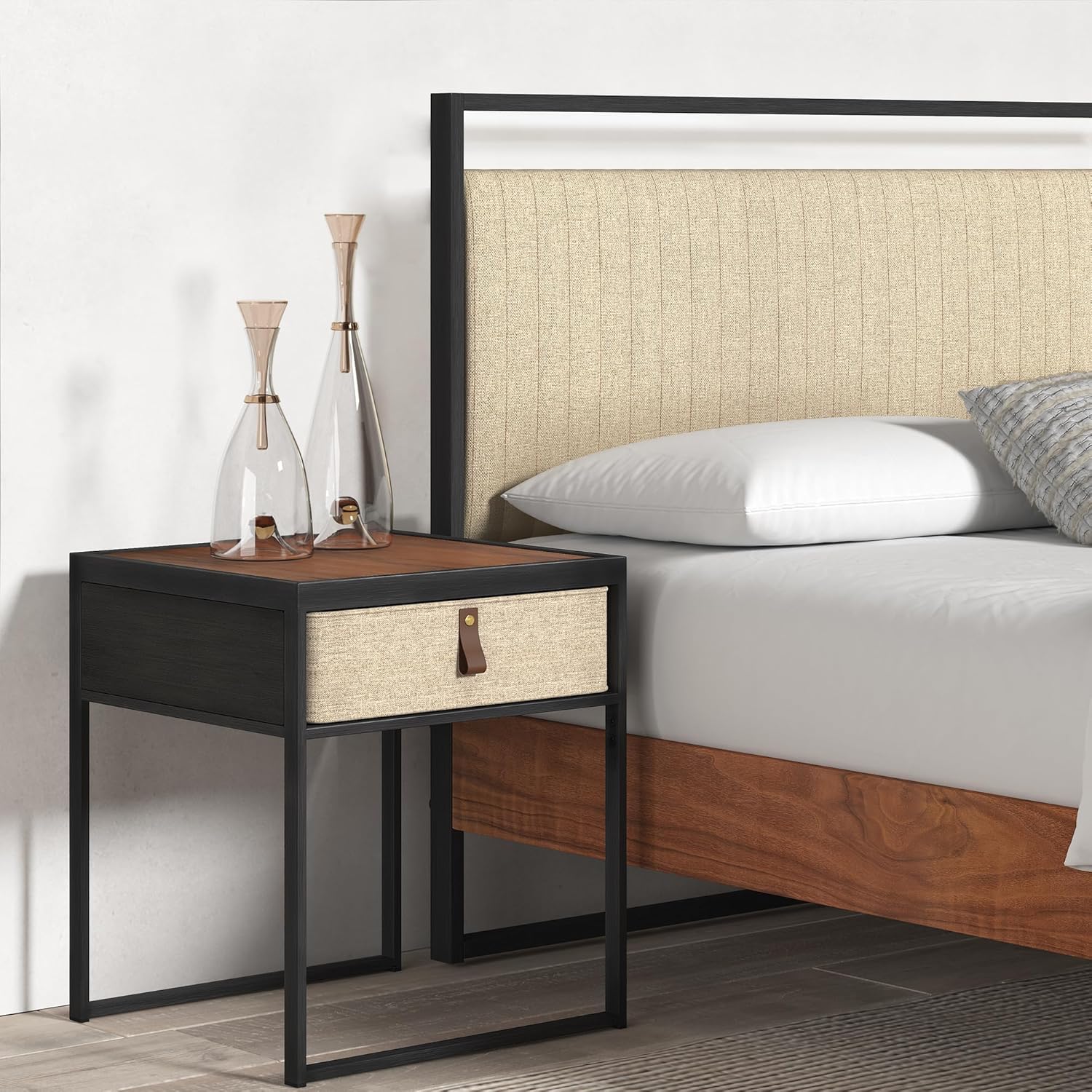 Zinus Ilsang Nightstand 45x43x52 cm Metal and Wood Side table Taupe