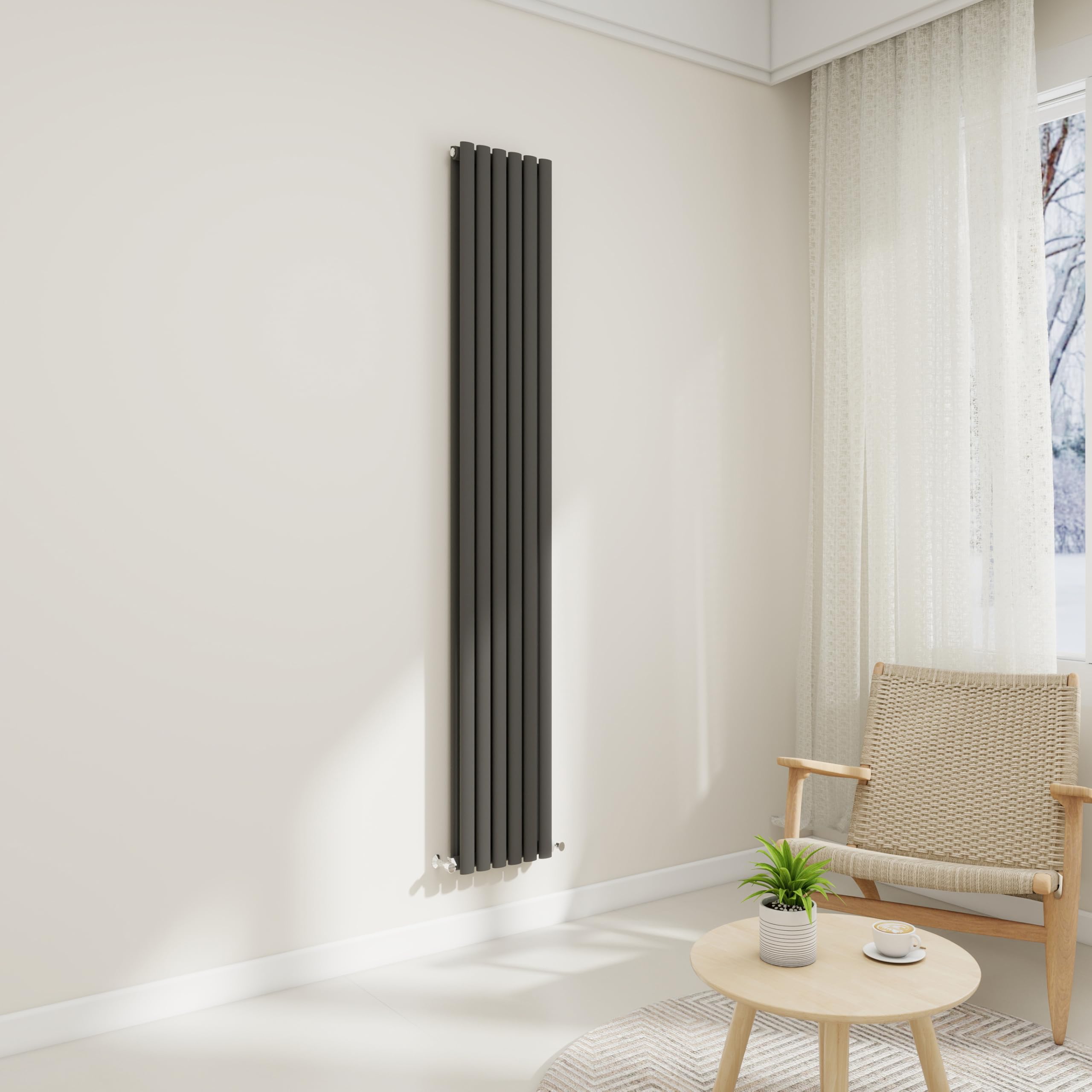 Vertical Stylish Traditional Column Radiator, 1800x354mm Column Rads Anthracite Oval Column, Double Panel Wall Mounted Radiators for Bathroom/Living Room,Central Heating Heater, Grey Radiator