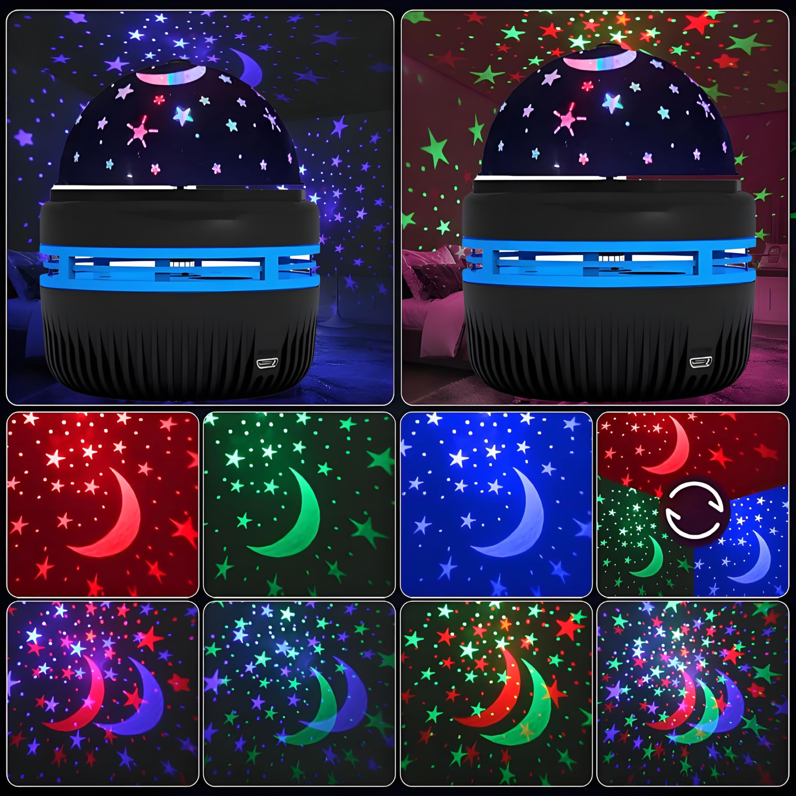 Zestaw 8 projektorów Gwiazdy Lampka nocna Zabawki Dzieci Mini LED USB Atmosfera Dom Samochód Party Rozmiar Przenośny Dekoracja