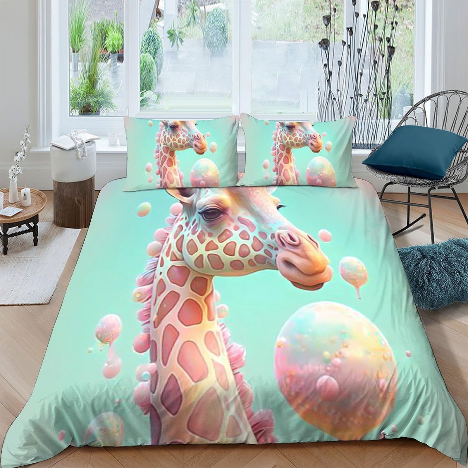 Ctjqhvkz Style-6 3D Printed Pastel Giraffe Fitted Sheet Microfiber Soft Anti-Slip Bubble Art Mattress Cover Bedroom Dorm Decor Single（135X200cm）