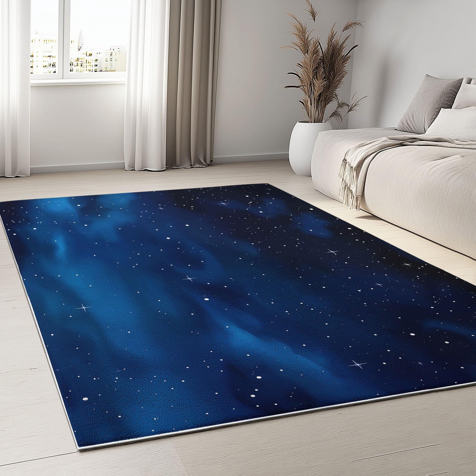Waschbarer Traumhafter Sternenhimmel Wolken Sterne Teppich 100x160 cm, Rutschfester Dunkelblau Teppiche - Weicher Hautfreundlich Rechteckiger Teppiche für Schlafzimmer Wohnzimmer Jugendzimmer