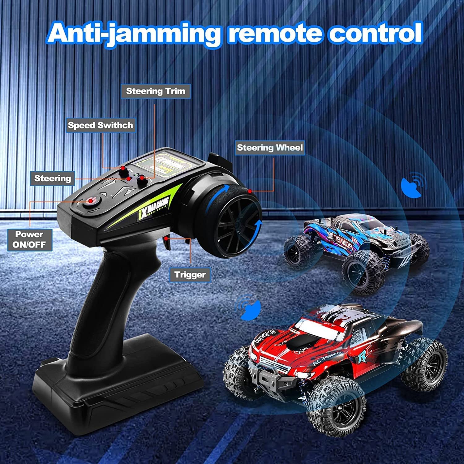 Pihura1:18 Scale Remote Control Car,40Km/H High Speed All Terrain Rc Car W/2.4Ghz Remote Control,4X4 Waterproof Off Road Rc Cars with Ledlight and Two Rechargeable Batteries for Kid and Adult 2