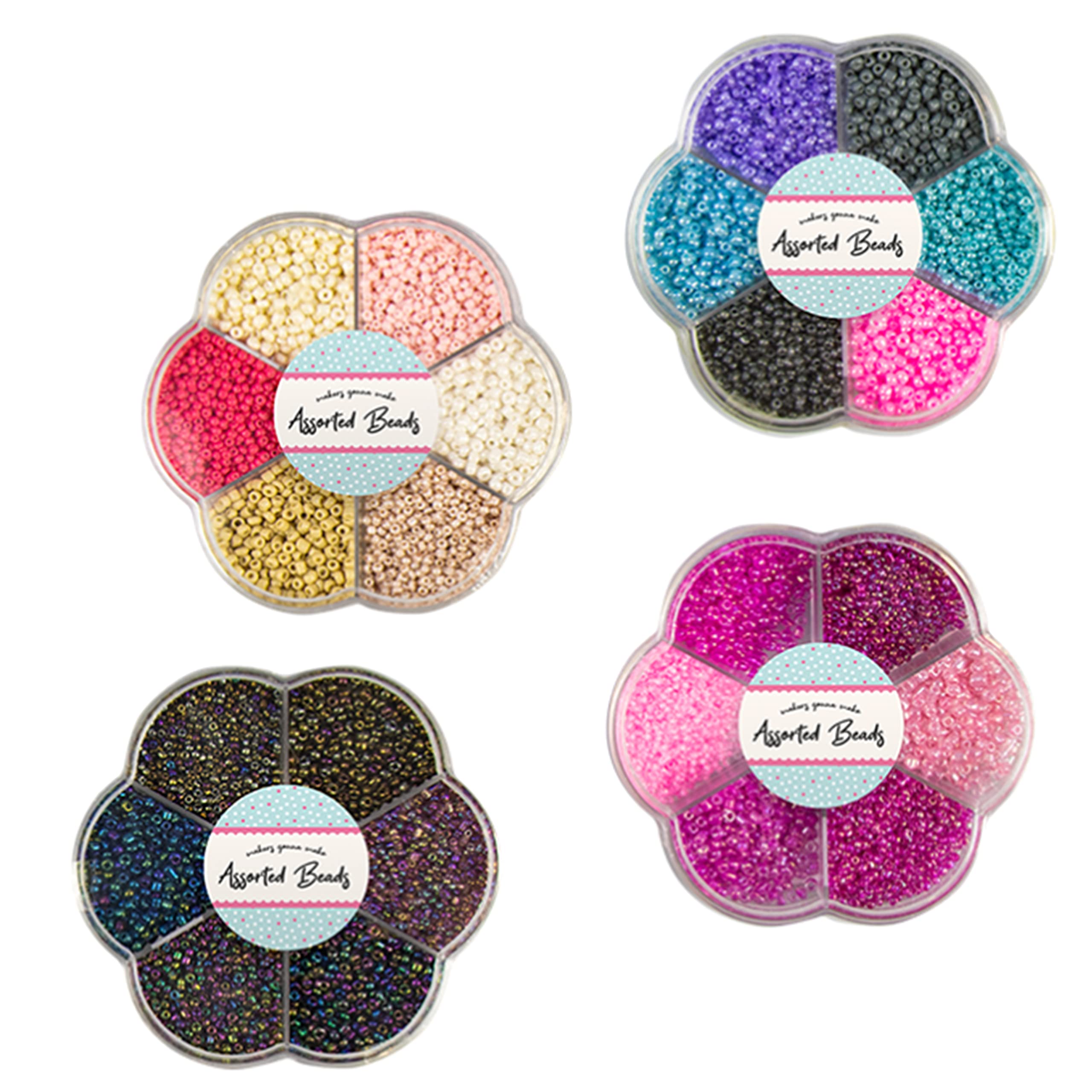 Assorted Beads Craft DIY Pearl Gem Hair Beads Scrapbook Tiny Pony Loose Beads Necklace Stringing Assorted Kit For Jewelry Making Multicolor & Different Size In Flower Plastic Organizer Box (Pack of 1)