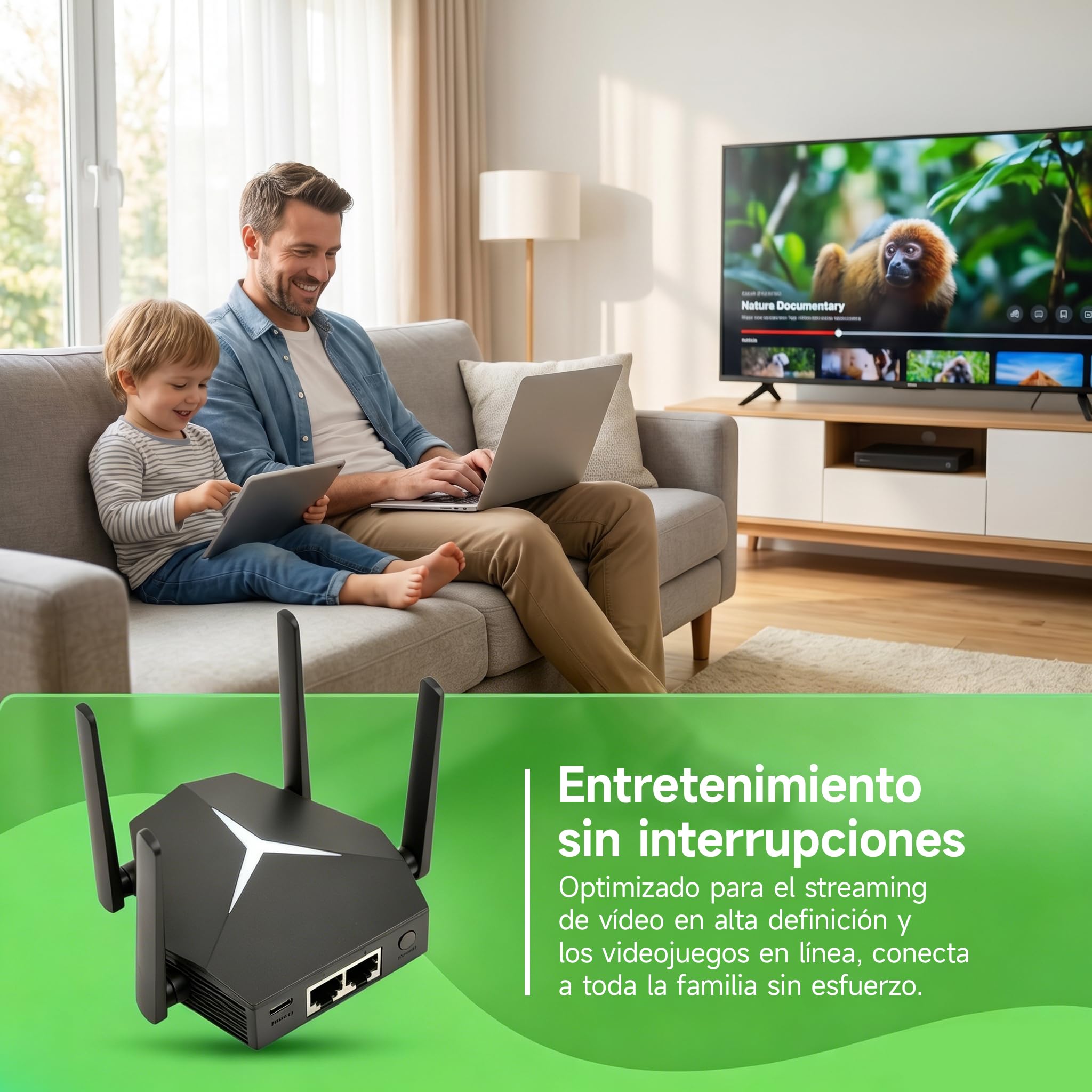 Repetidor WiFi 1167Mbps Doble Banda 2.4G+5G, Amplificador de Señal para Hogar Oficina, Elimina Zonas Muertas, Compatible con Routers