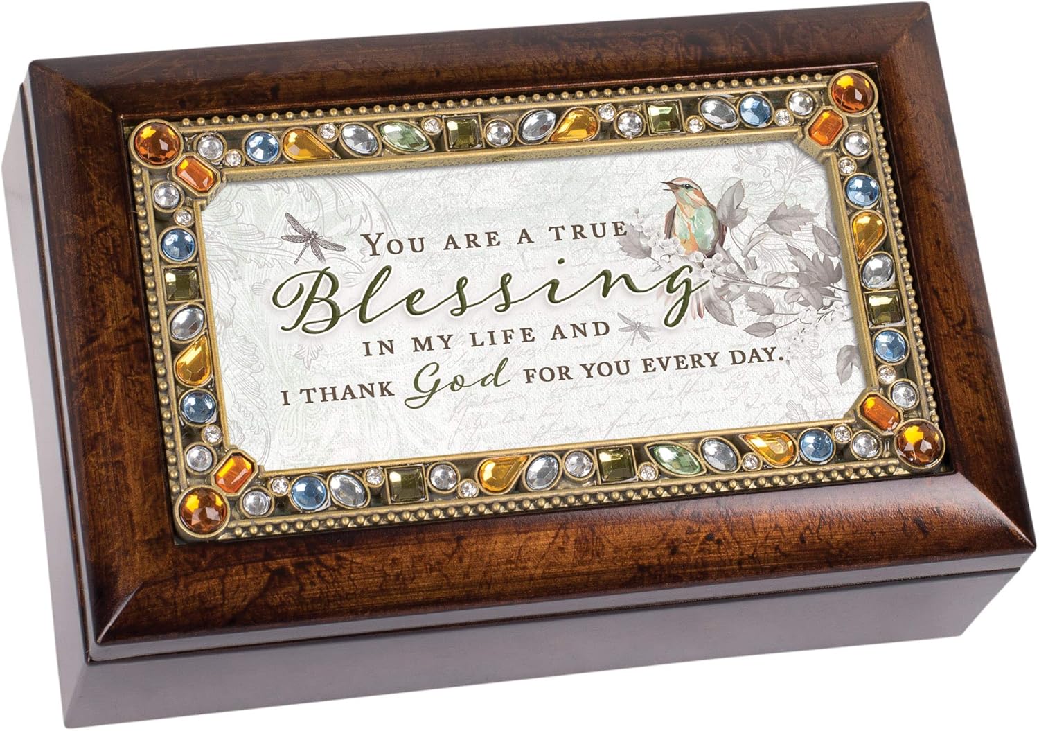 Cottage Garden Blessing in My Life Thank God Amber Earth Tone Jeweled Petite Music Box Plays Amazing Grace