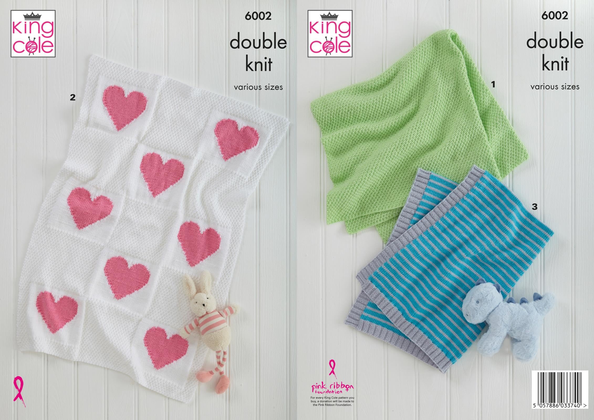Easy Knit Double Knitting Pattern Baby Blankets King Cole DK 6002