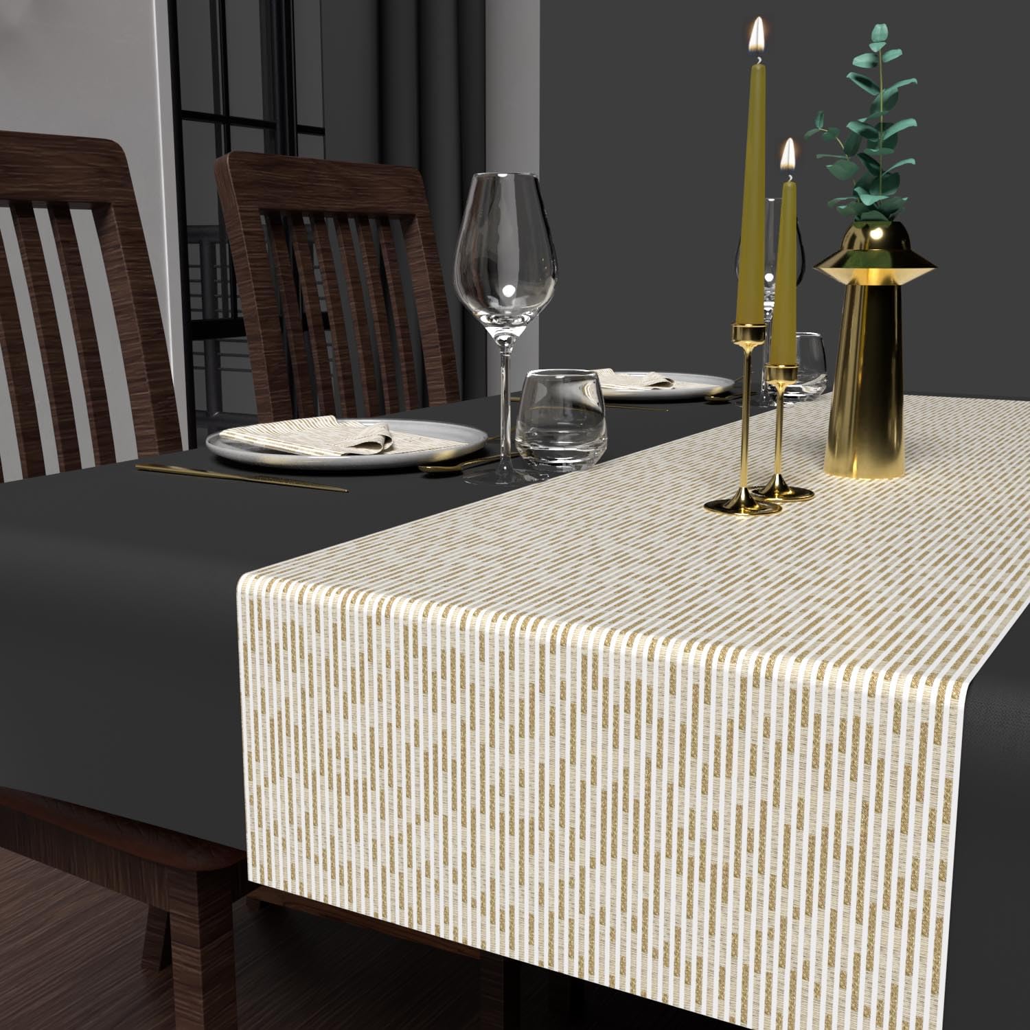 Soleil d'ocre, Festive Printed Table Runner 40 x 180 cm Gold White