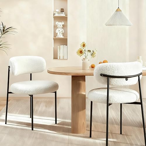 Dining Chairs Set of 2, Boucle Upholstered Modern Mid Century