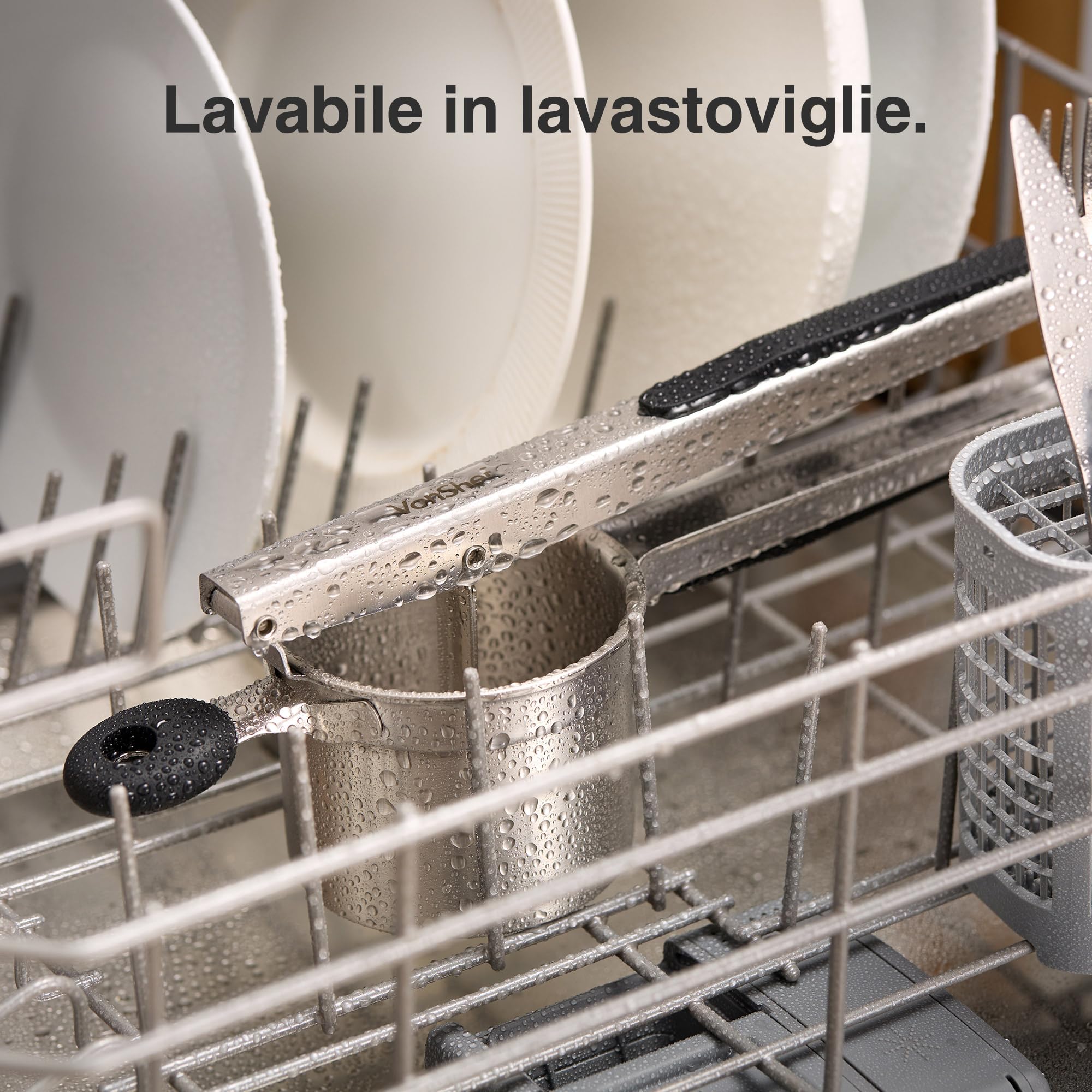 VonShef Schiacciapatate Acciaio Inox per Uso Alimentare con Manico in Silicone, Schiaccia Patate, Frutta e Verdura Lavabile in Lavastoviglie