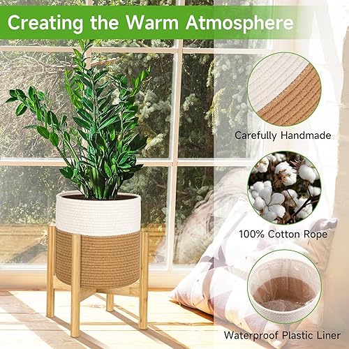 Miniatura 5 de Cesta para plantas con soporte  Cesta para plantas de interior con forro  Se adapta a macetas de hasta 10 pulgadas  Maceta tejida de cuerda de