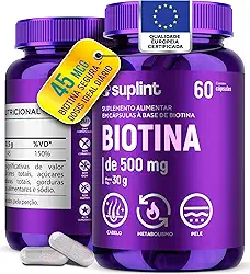Biotina 500 MG | Complexo de Beleza para Cabelo, Pele e Unhas | Suplemento para Crescimento Capilar | Vitaminas Sem Glúten | Desenvolvido na Holanda | Vitamina B para cabelo e unha | 60 Cápsulas
