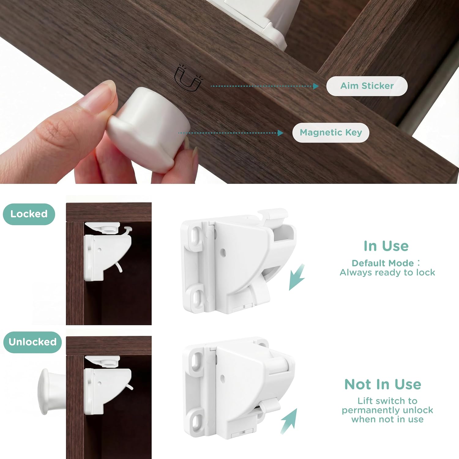 10 Pack Cabinet Locks Baby Proofing - SKYLA HOMES Children Proof Magnetic Cabinet Locks for Cupboard, Drawers, Adhesive Baby Proof Latches (10 Locks and 2 Keys)