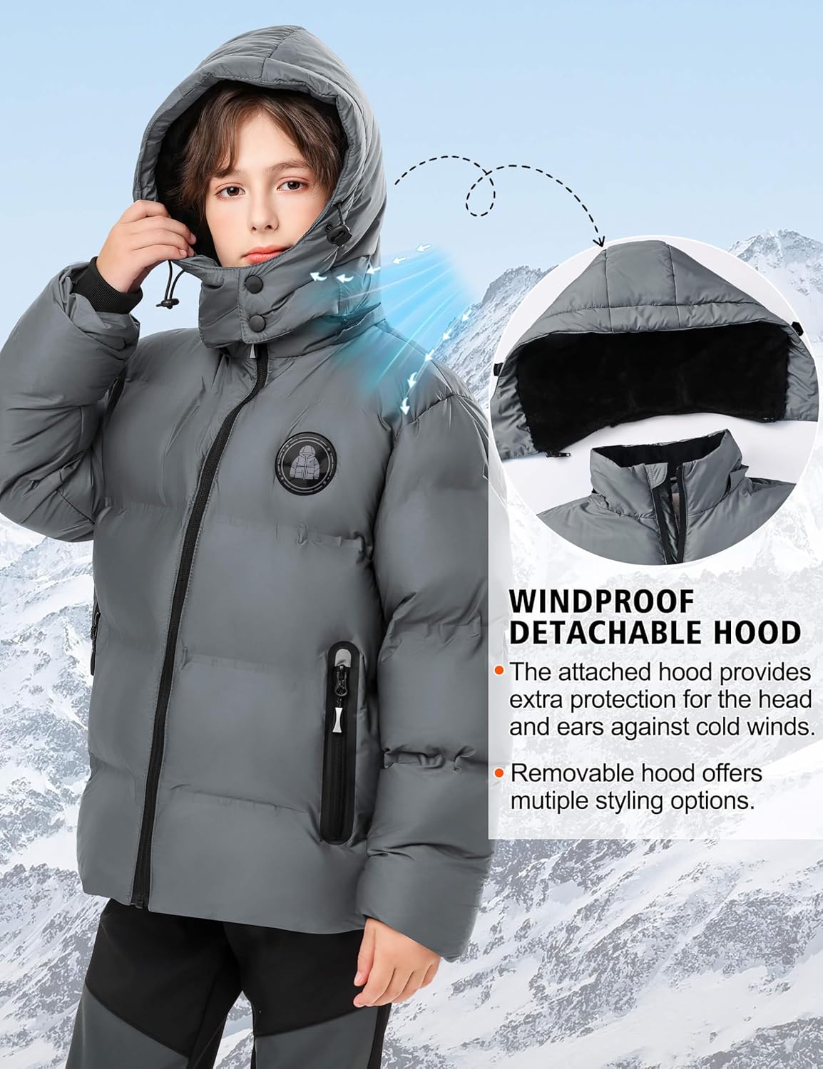 Boys' Winter Coat Kids Puffer Winter Jacket Thick Fleece Lined Warm Hooded Outerwear Coats for Boys Girls (4-15) - Image 4