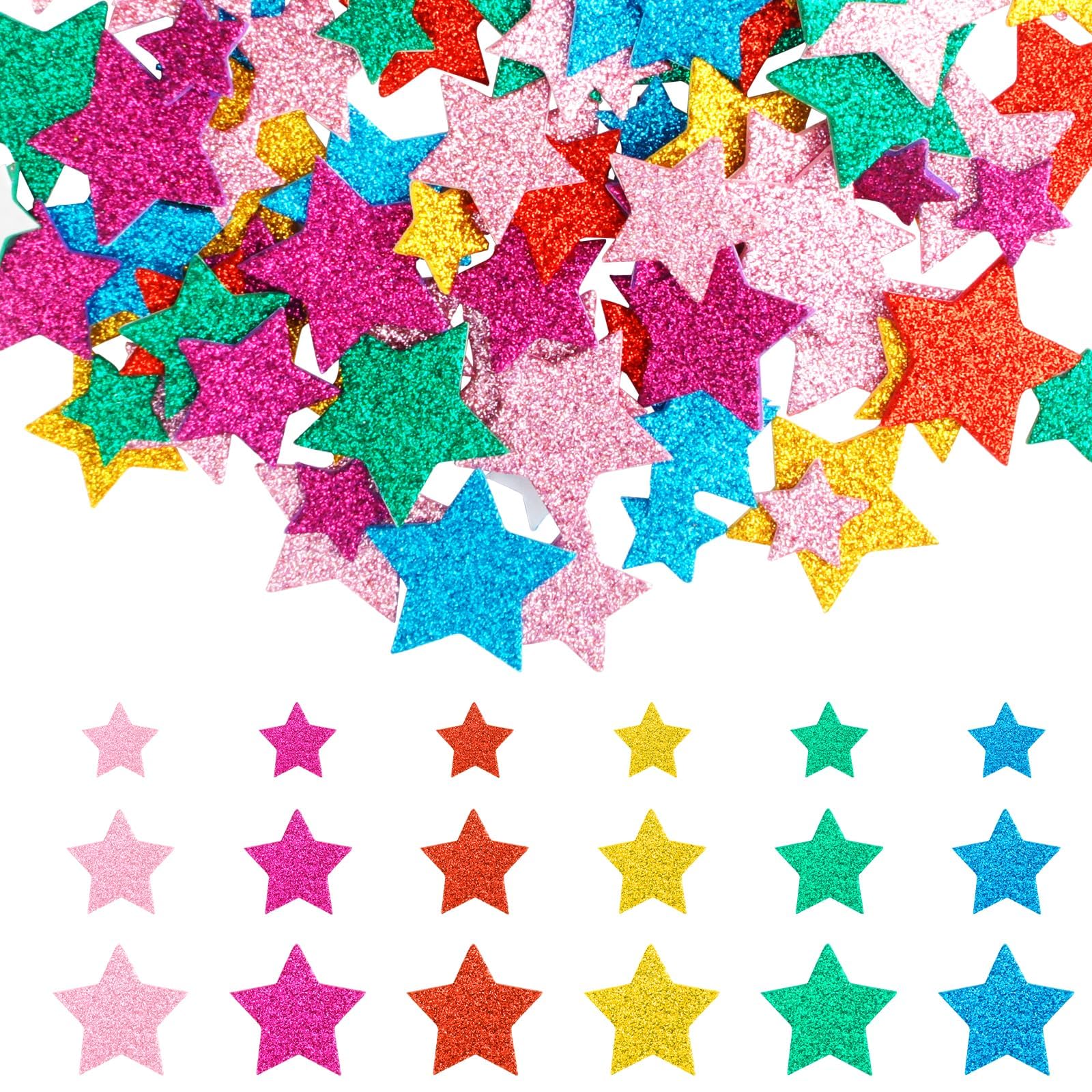 270 PCS Glitter Foam Star Stickers - Self-Adhesive Star Foam Stickers for Wall/Scrapbooks/Poster, Colorful Foam Star Shape Glitter Sticker Birthday Party Glitter Star Stickers 3 Sizes 5 Color