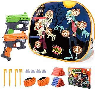 BananMelonBM Zombie Shooting Game Practice Target Toys Foam Blaster Sets，with 2 Foam Dart Blasters 40 Foam Darts，Halloween Indoor Activity Game for Kids，Compatible with Nerf Guns