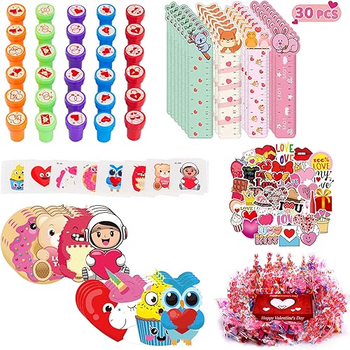 Regalos para el día de San Valentín para niños, paquete de 30 artículos de papelería para el día de San Valentín para premios de aula y tarjetas