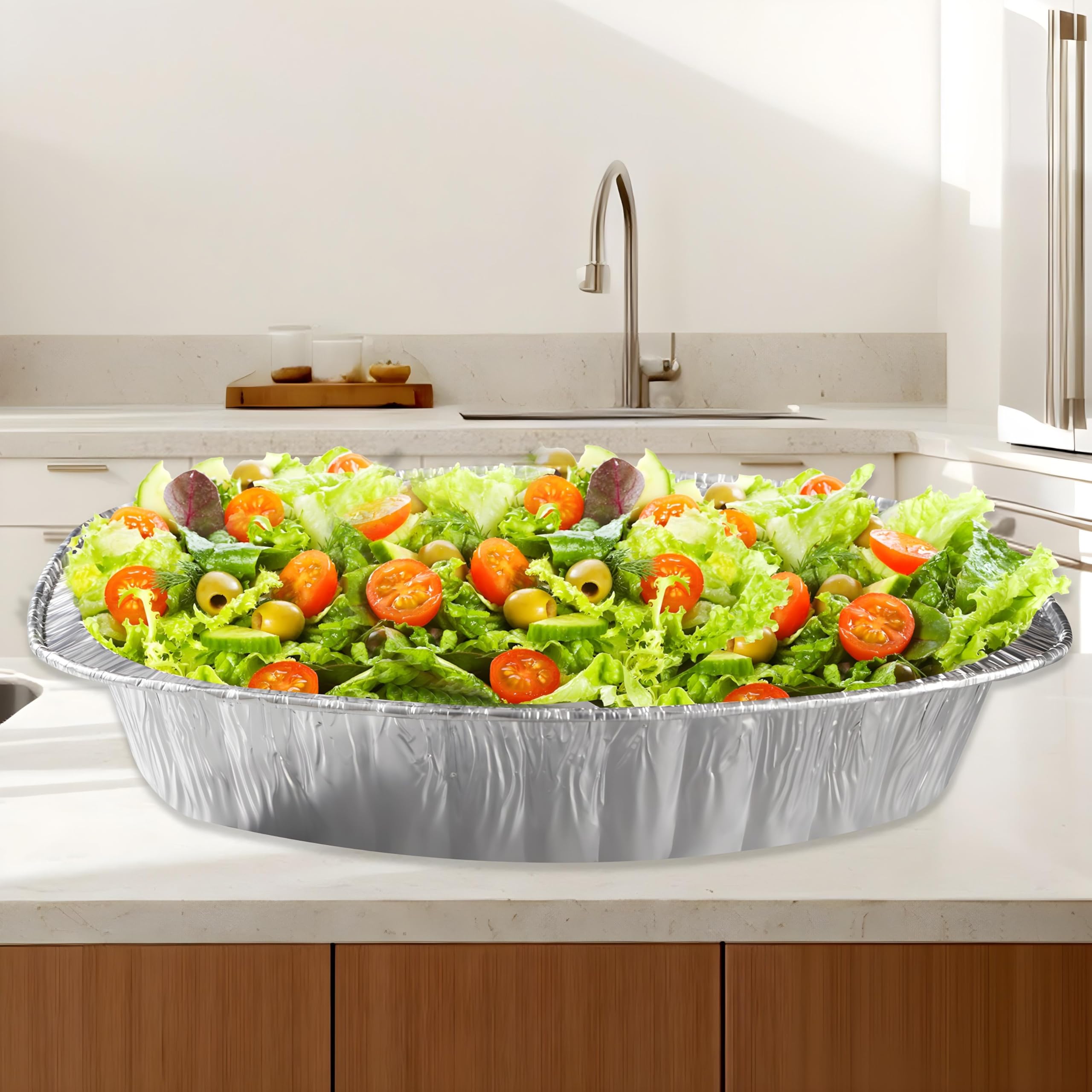 Große ovale Einwegschalen aus Aluminiumfolie zum Backen, Braten, Kochen, Aufbewahren von Lebensmitteln und Partygebrauch – Premium-Qualität 46 x 33 x 8 cm, 3 Stück, ideal für Grillabende, Catering und