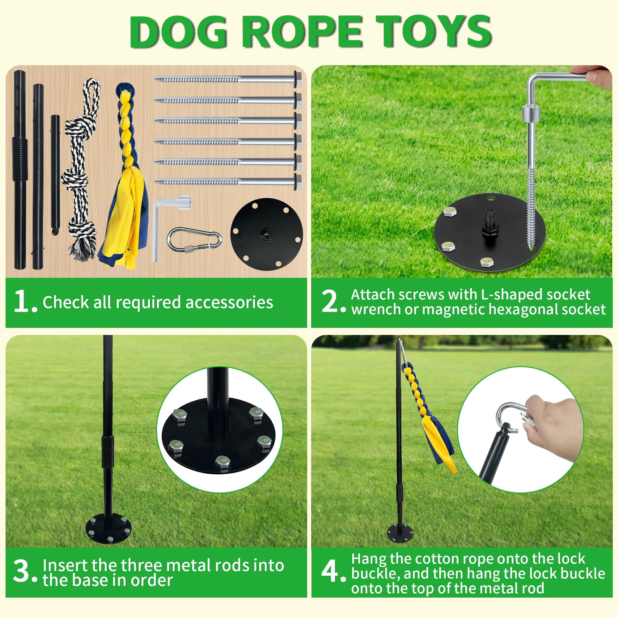 Tether Tug - Juguete para perros al aire libre, juguete de ejercicio para perros con cuerda y campana para perros grandes y medianos, altura ajustable