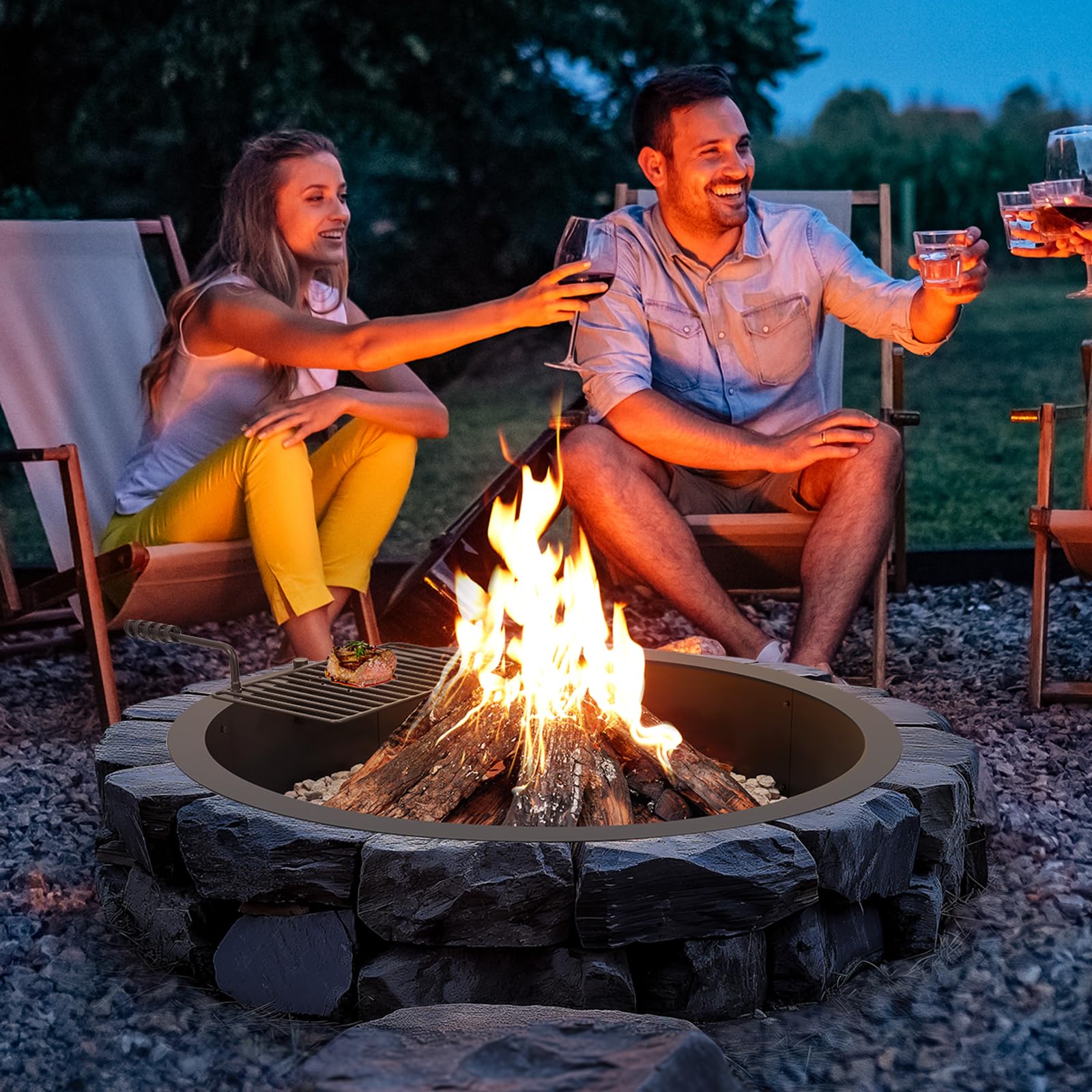 VEVOR Aro para Hoguera con Parrilla para Barbacoa Diámetro Exterior 1016 mm, Diámetro Interior 914,4 mm, Altura 215,9 mm, Revestimiento de Acero al Carbono, Anillo para Fogata sobre o en el Suelo