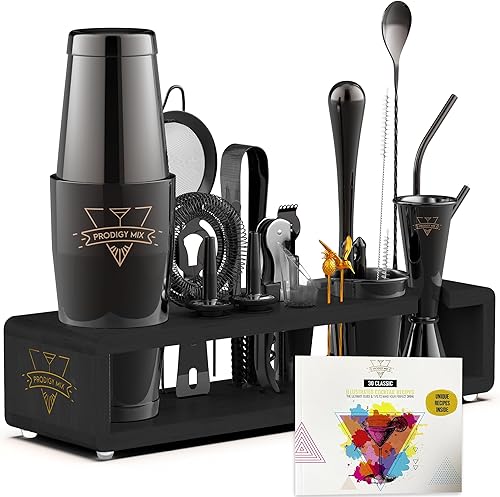 Miniatura 1 de Elite Mixology - Kit de coctelera Boston de 20 piezas para mezclar con soporte, accesorios de bar indestructibles, kit de barma, juego de bar de