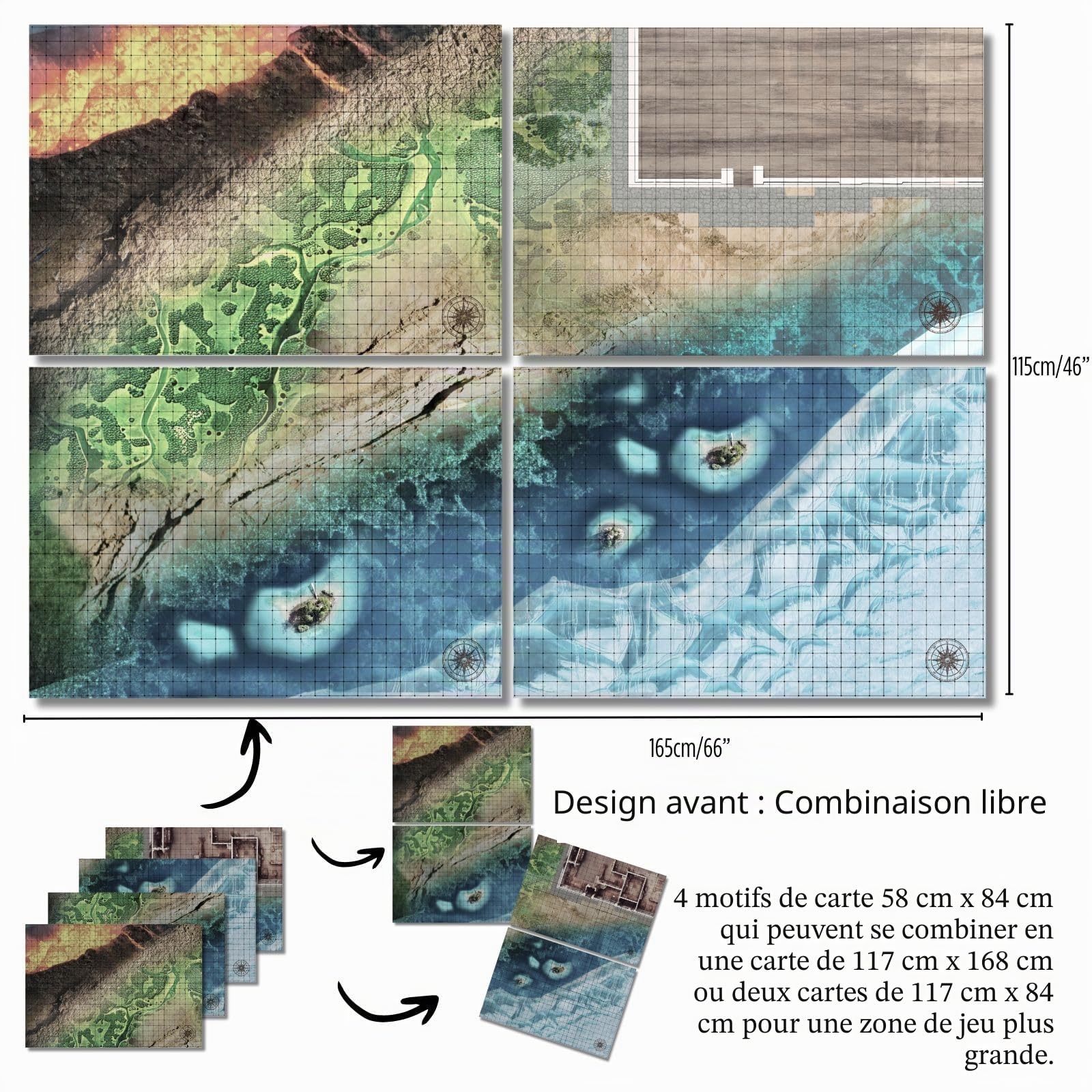 Carte Kit de Démarrage D&D 8 Terrain Scénarios Donjons et Dragons Grille de Terrain de Combat TTRPG Tapis de Jeu de Combat Pathfinder Accessoire DND Grid Game Warhammer Mat et Jeu de Rôle