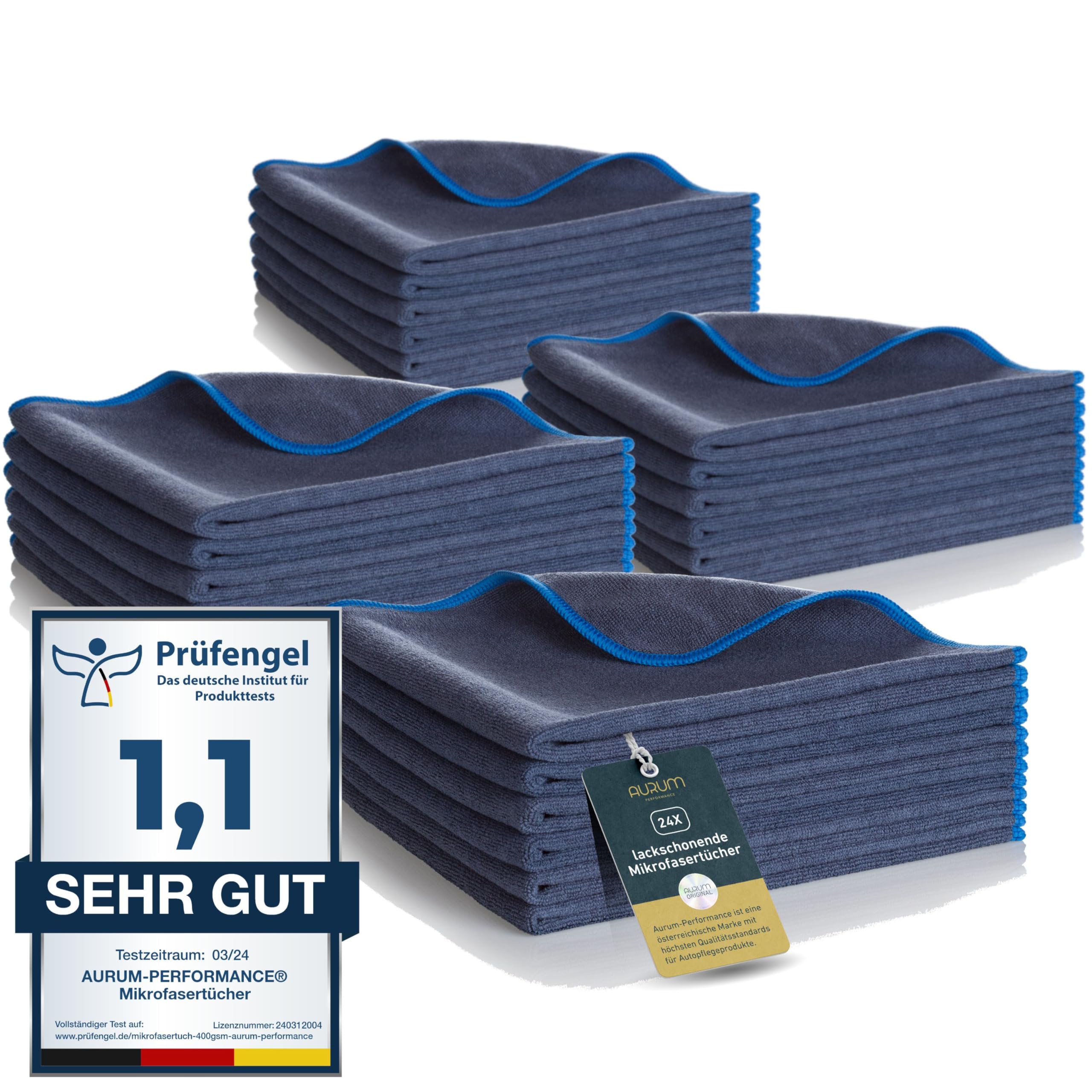 Aurum-Performance® 24er Set Auto Mikrofasertücher 400GSM - Autopflege Poliertuch fusselfrei & Extreme Saugkraft - Allround KFZ Microfasertuch lackschonend