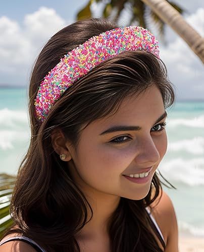 Miniatura 3 de Somlatrecy Diadema de chispas para mujer, diseño de bloques de color, bandas anchas para el cabello a la moda, gruesas y acolchadas, accesorios para